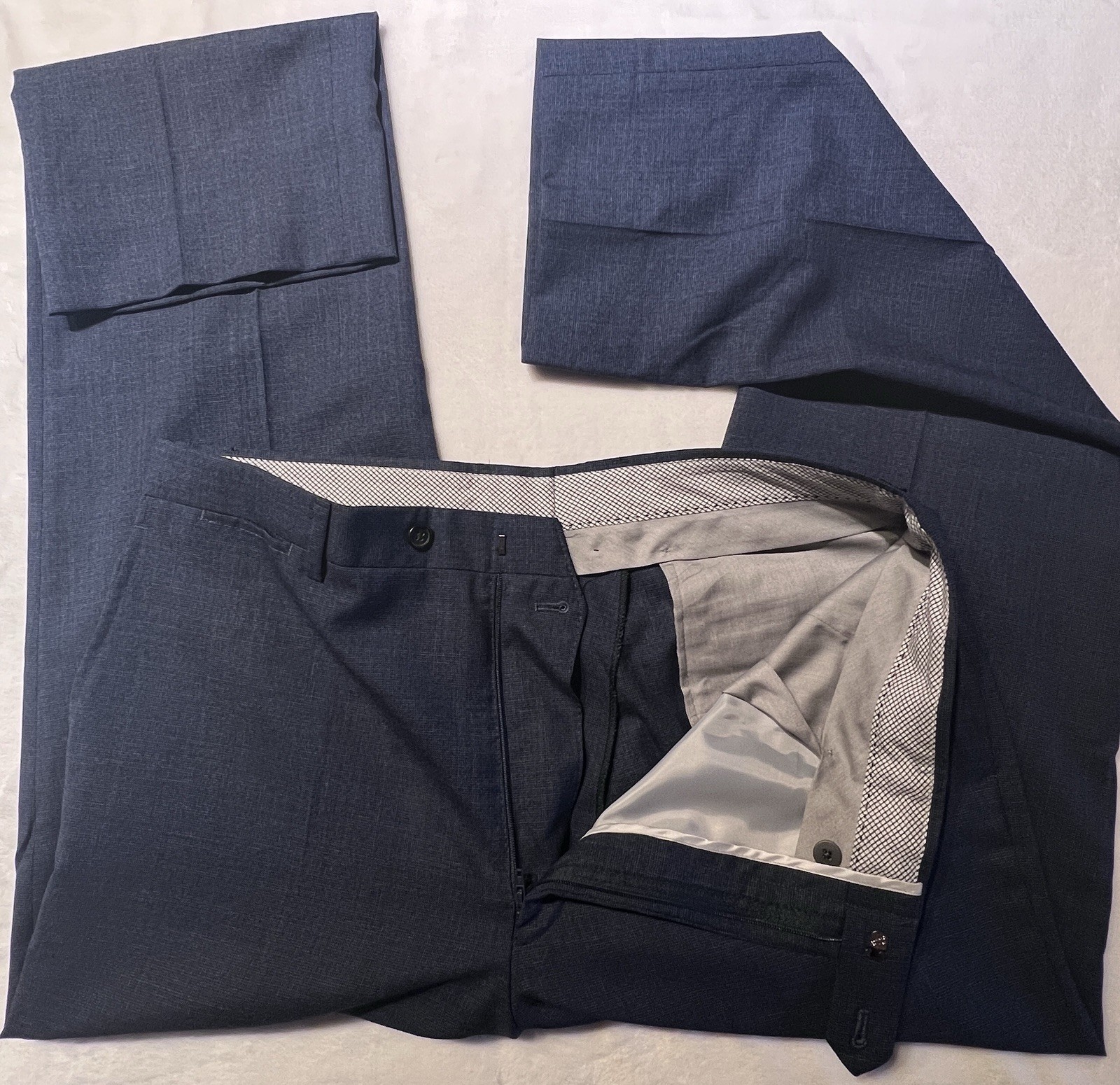 Hart Schaffner Marx New York 42L 36×32 Navy Blue Heathered Hopsack Suit