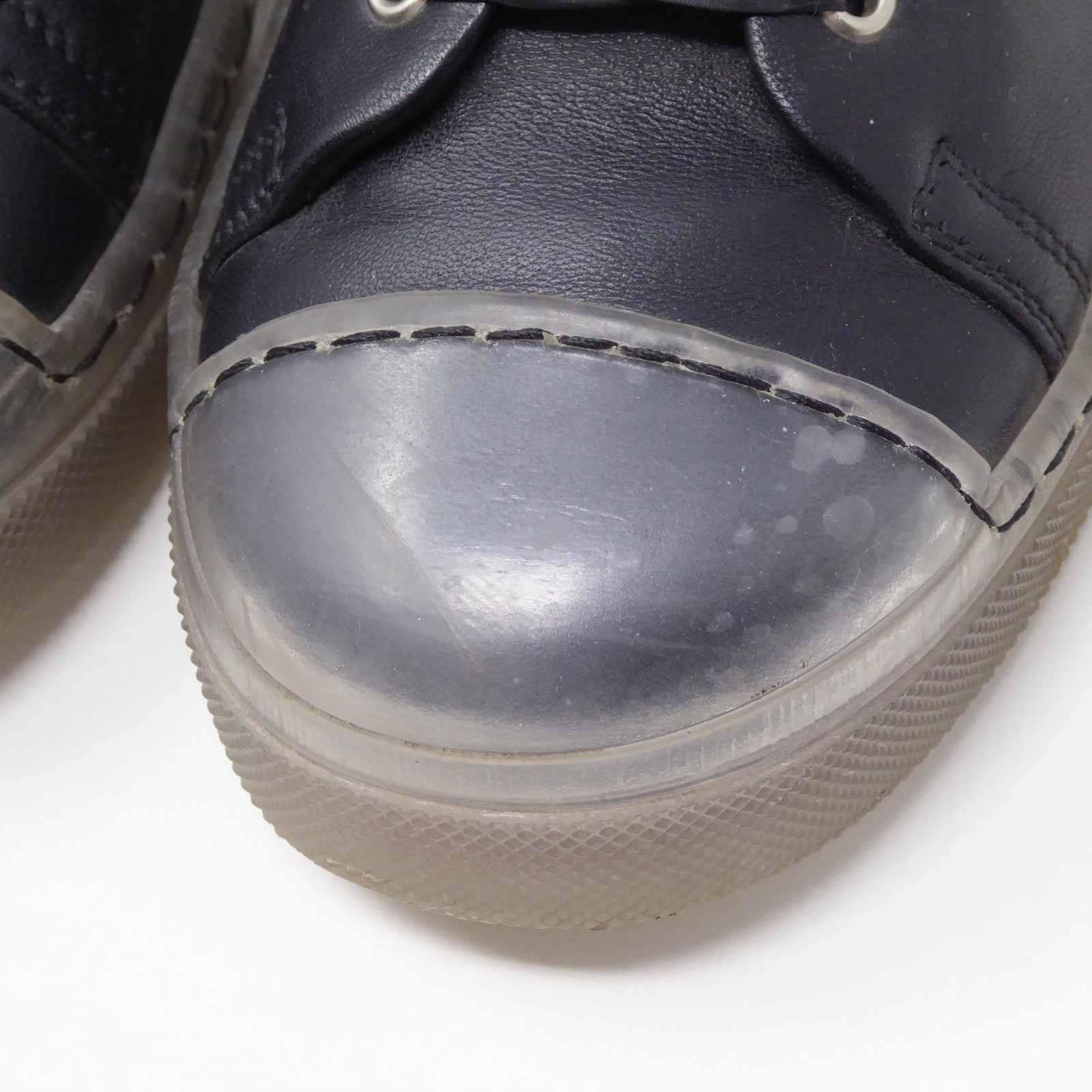 AGL Womens Clear Sole Sneakers Shoes Black Leather Lace Up Cap Toe 38EU / 8US