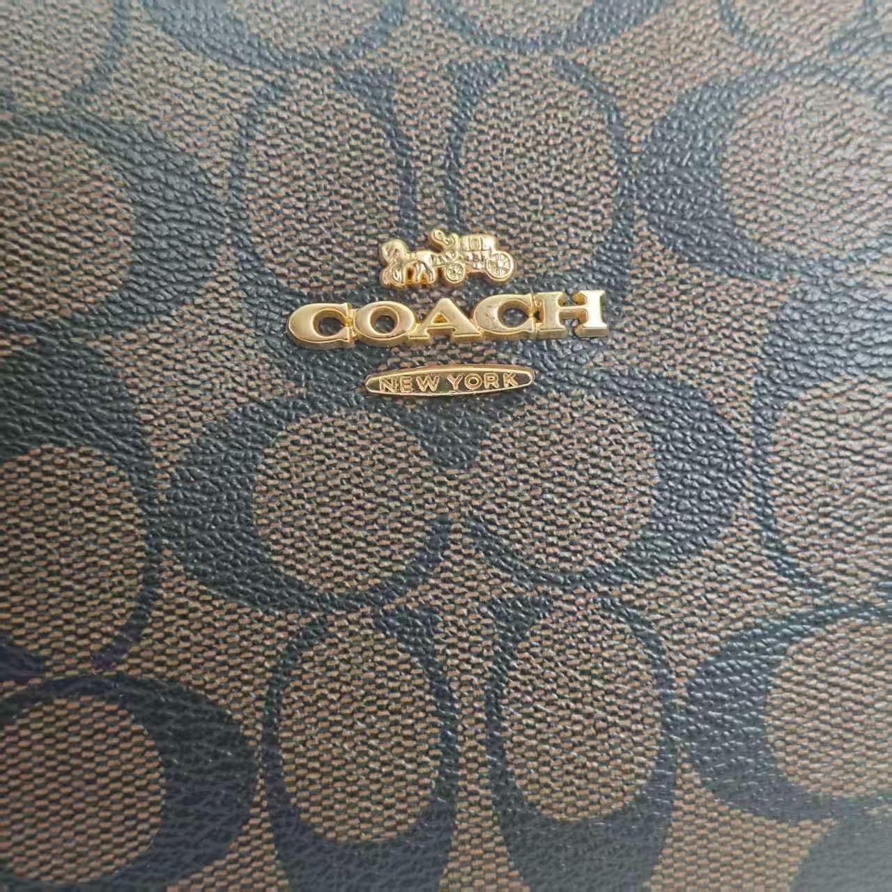 Coach Teri Signature Shoulder Bag Brown Black Chain Strap Crossbody Purse Women
