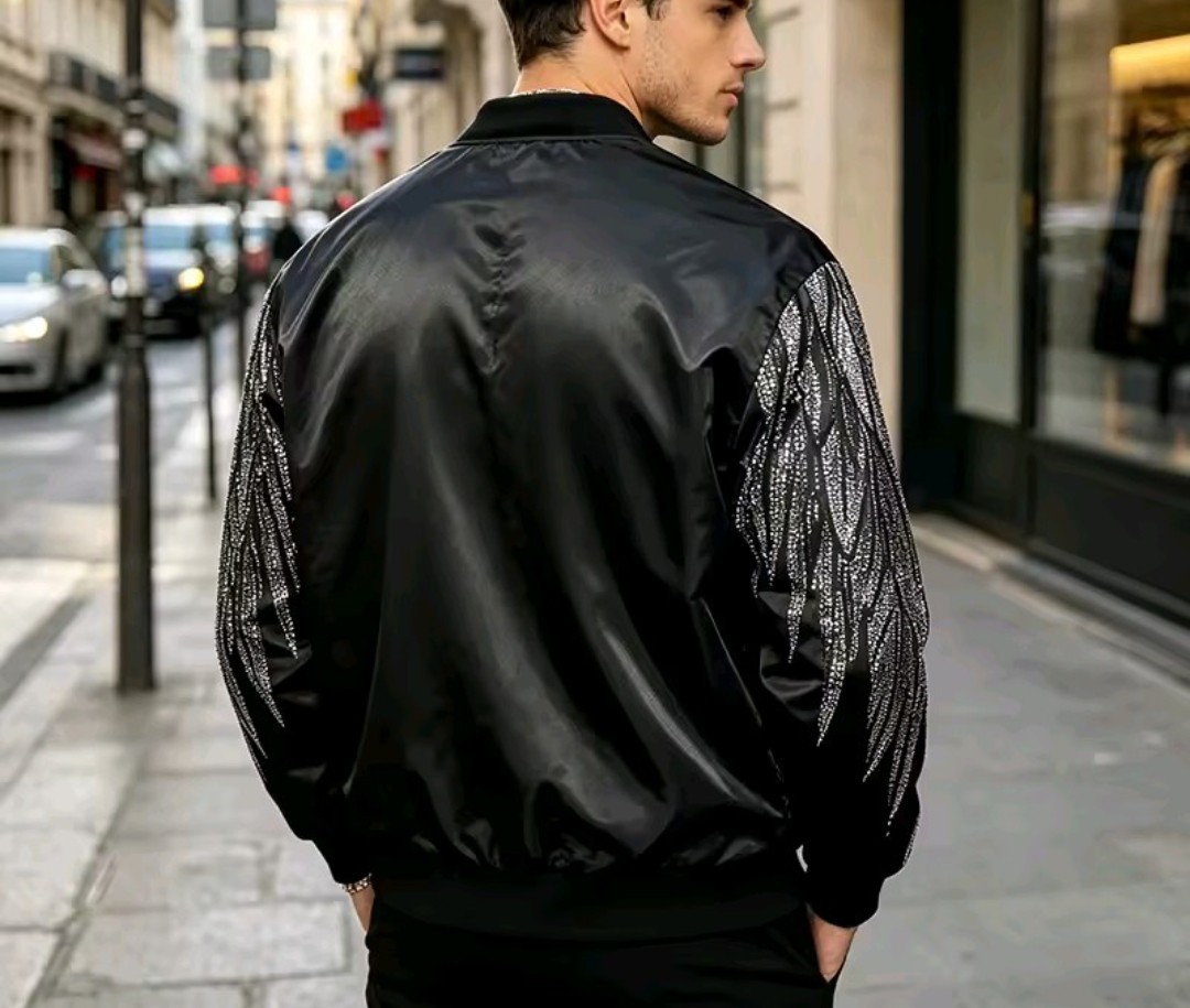 New Men Luxury Diamond Wings Rhinestones Fashion Black Jacket Coat High Quality