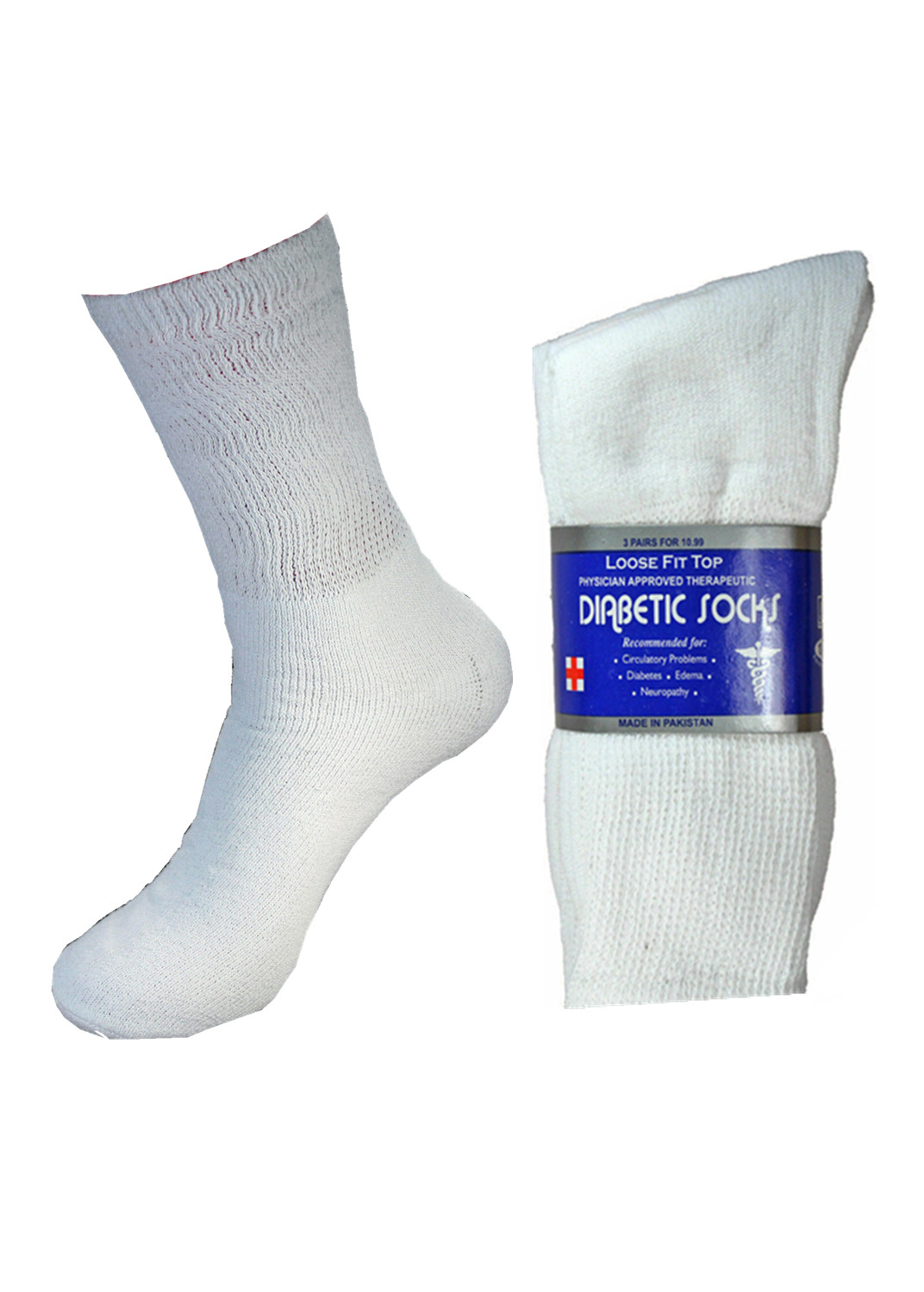 6 Pair White Diabetic Crew Circulatory Socks Health Mens Cotton 9-11 10-13 13-15
