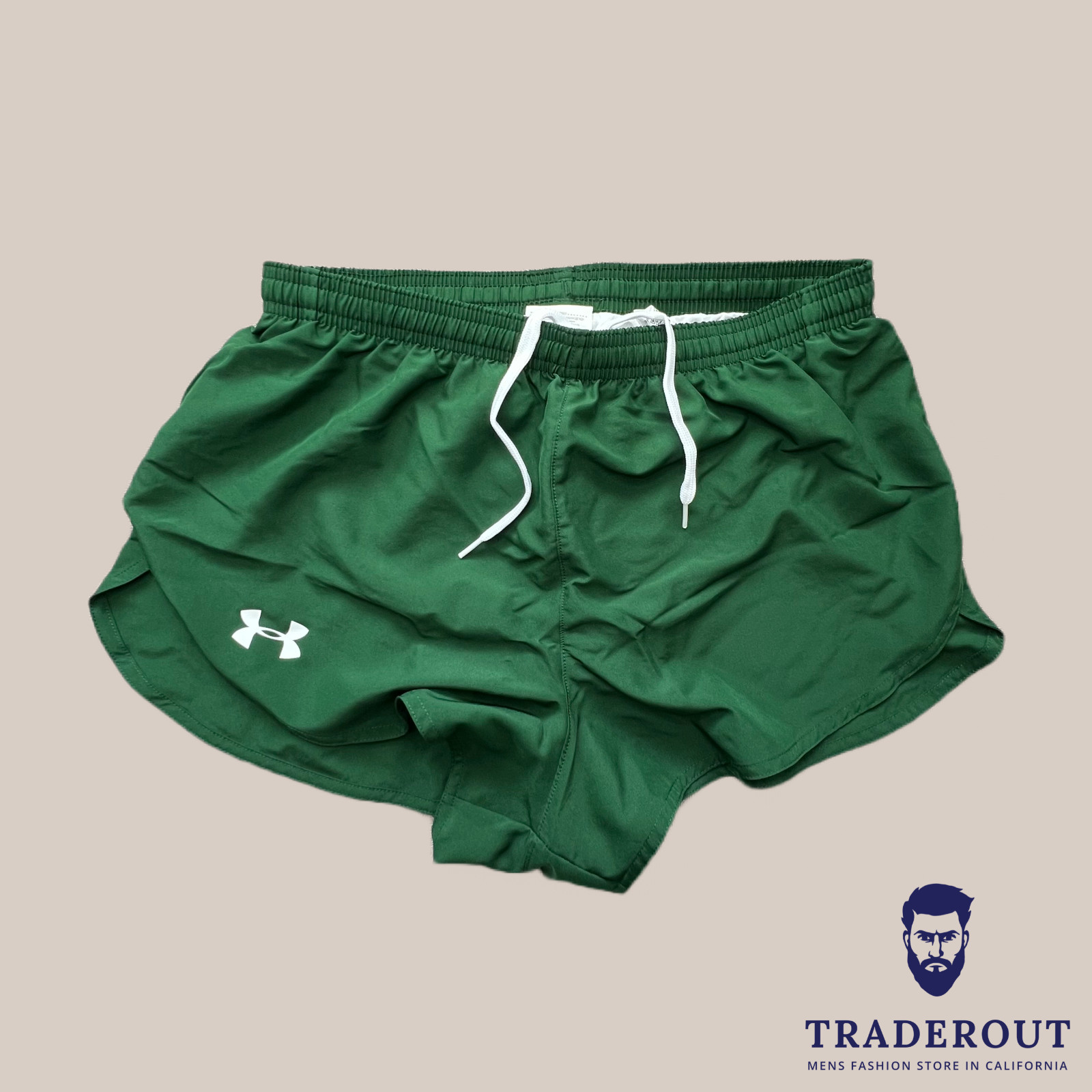 Under Armour mens green split gym running 2.5″ inseam short shorts size M L XL