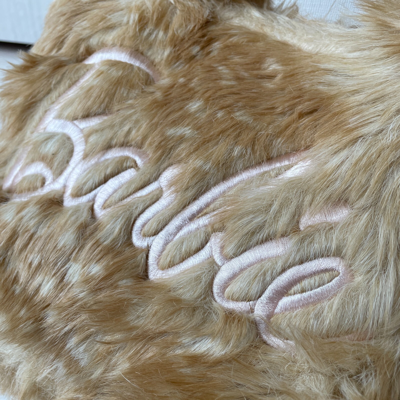 Barbie Faux Fur Hand Bag Iconic Embroidered Wallet Beige W11×H7×D4inch Movie