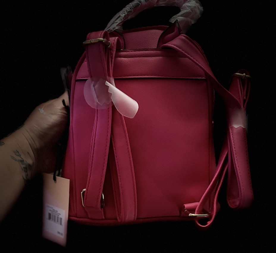 Juicy Couture Pink Logo Embossed Mini Backpack Front Zip Pocket Gold Hardware