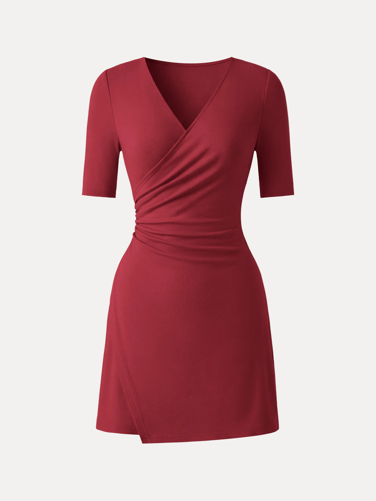 OGL Surplice Ruched Fit-and-Flare Mini Dress