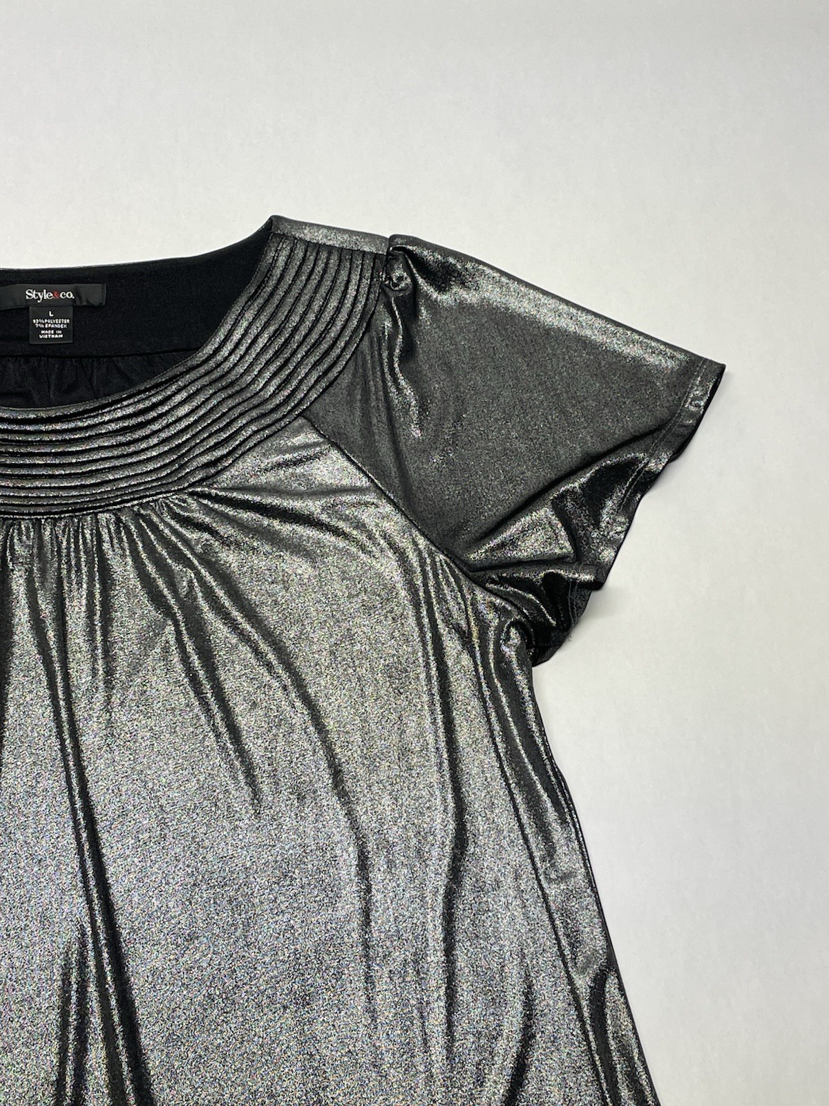 Silver Metallic Liquid Knit Flutter Sleeve Top Size L Y2K Cyber Fairy Whimsigoth