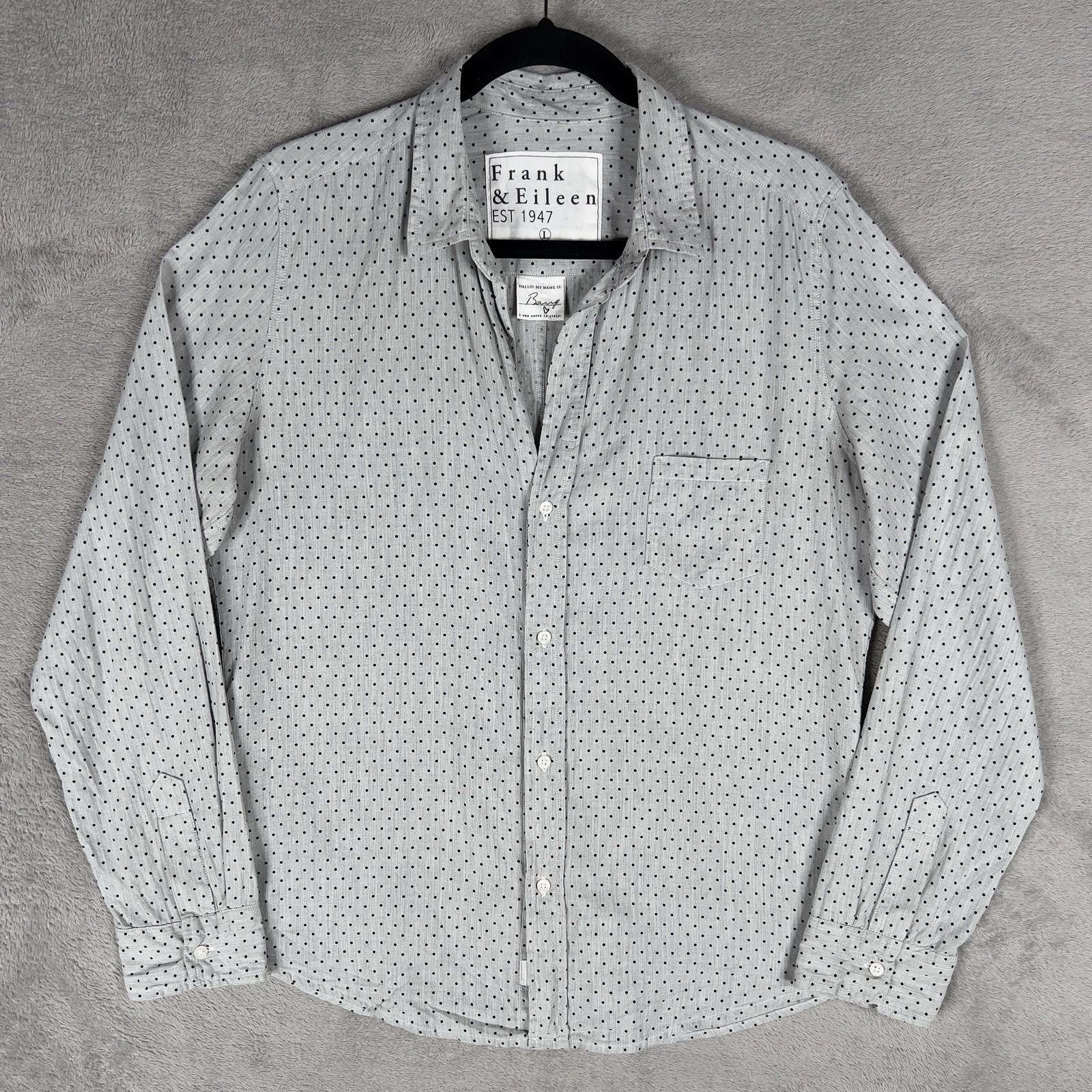 Frank & Eileen Barry Shirt Women’s Large Button-Up Gray Polka Dot 100% Cotton