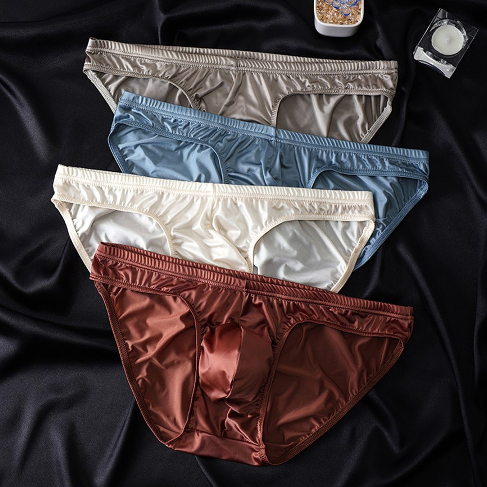 Men’s Sexy Silk Satin Panties Pouch Tanga Briefs Thongs Bikini Glossy Underwear