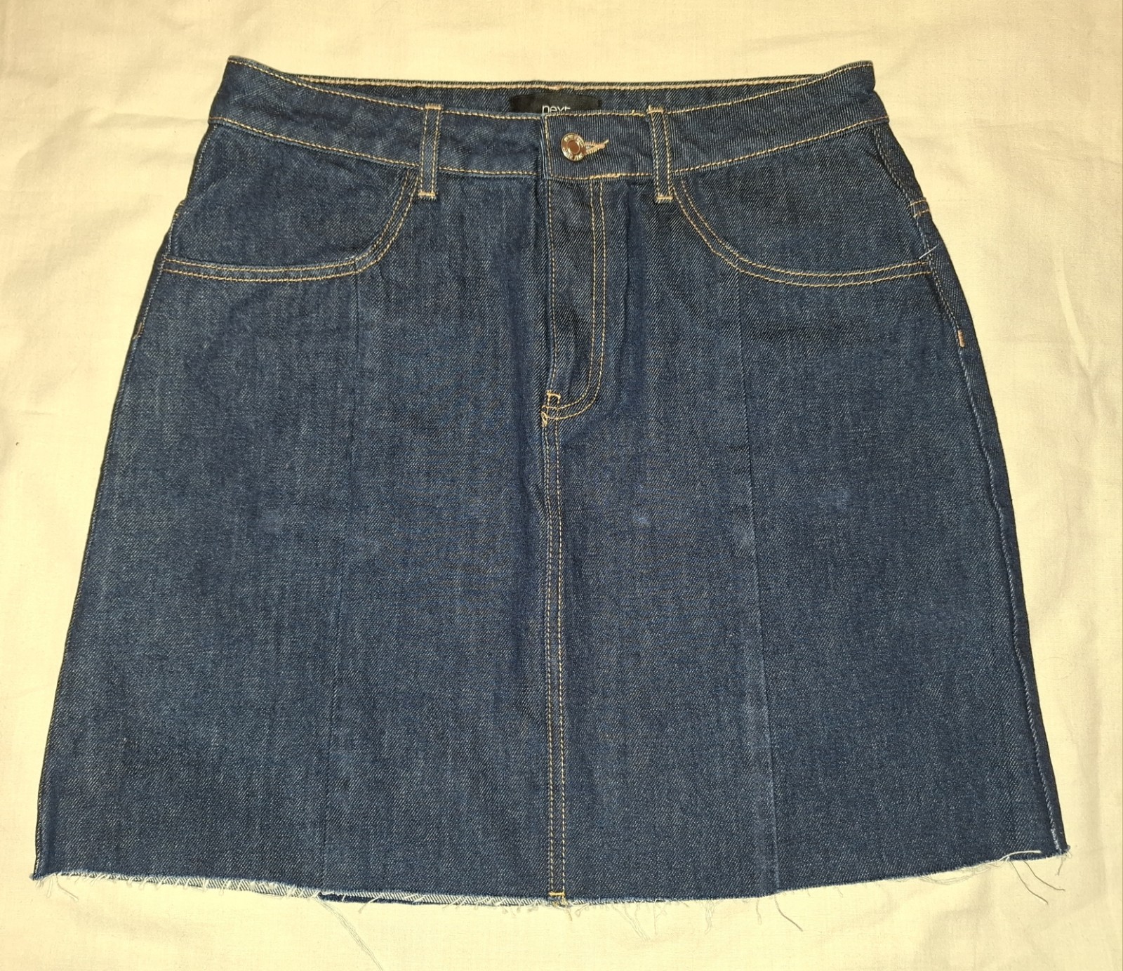 Next Ladies Size 12 Dark Blue Mini Denim Skirt Mid Thigh Length