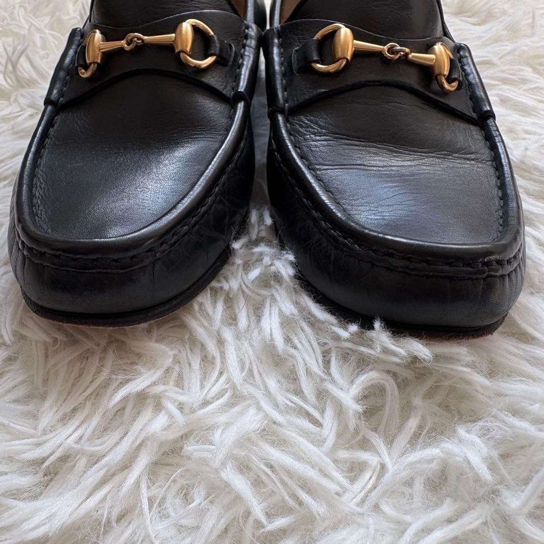 Rare GUCCI Horsebit Loafers Black Leather 35.5 22.5cm Elegant Italian Made