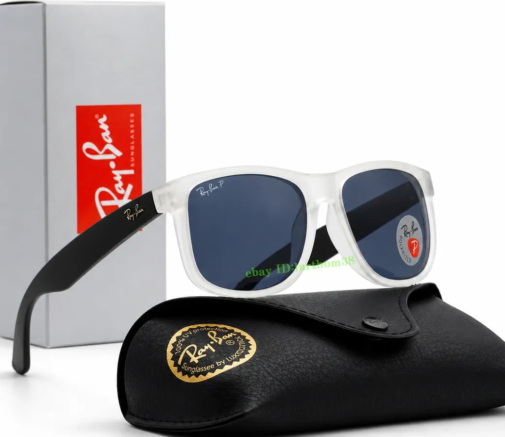 Ray-Ban RB4165 Justin Polarized Square Sunglasses Grey Matte Transparent 54mm 3P