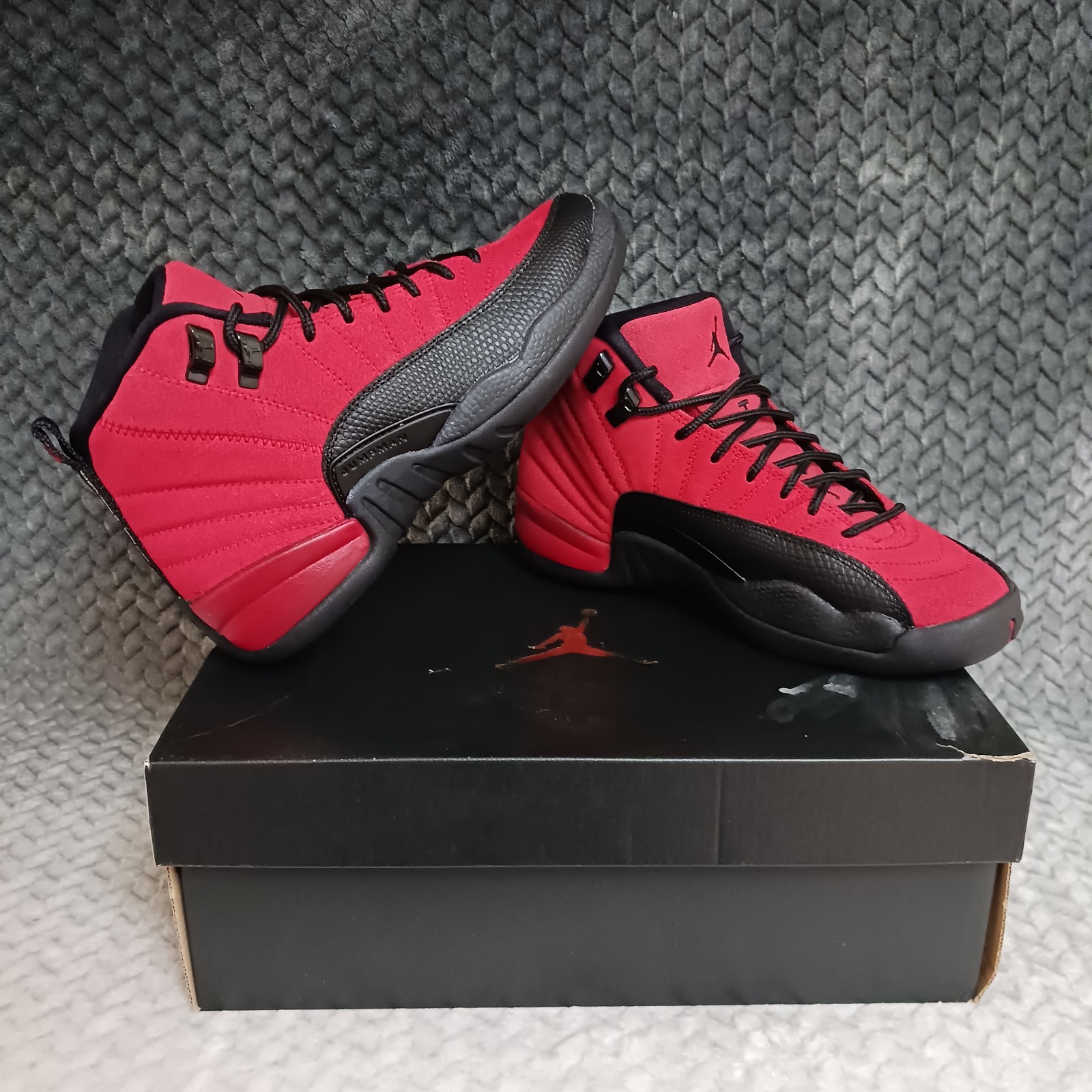 Air Jordan 12 Retro GS Reverse Flu Game Varsity Red Black Sneakers Shoes Sz 4.5Y