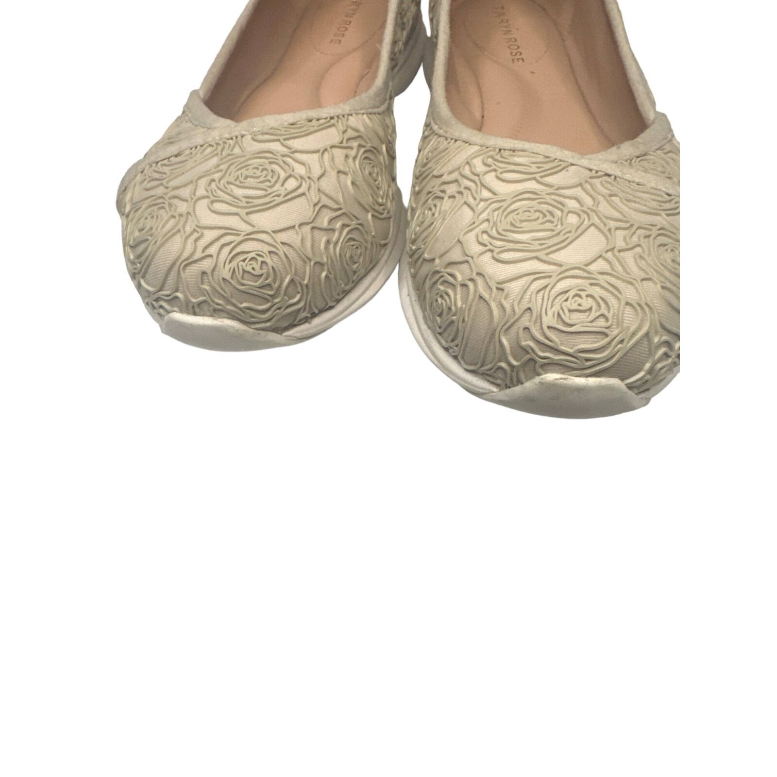 Taryn Rose Bobbi Sneaker Embossed Rose Design Textured Outsole Flat Floral Beige