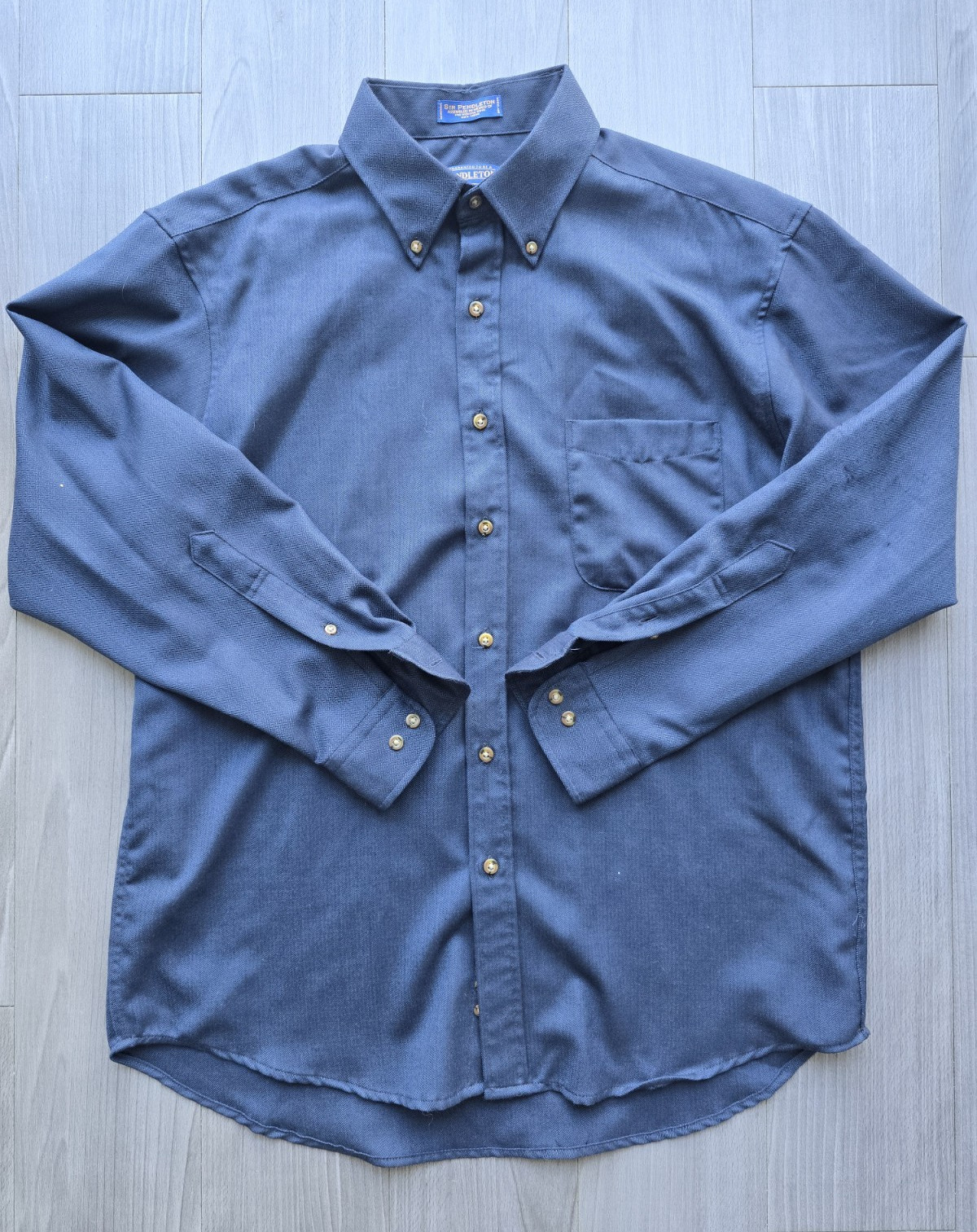 Pendleton Men’s Navy Herringbone Wool Overshirt Large Fabric Made In USA