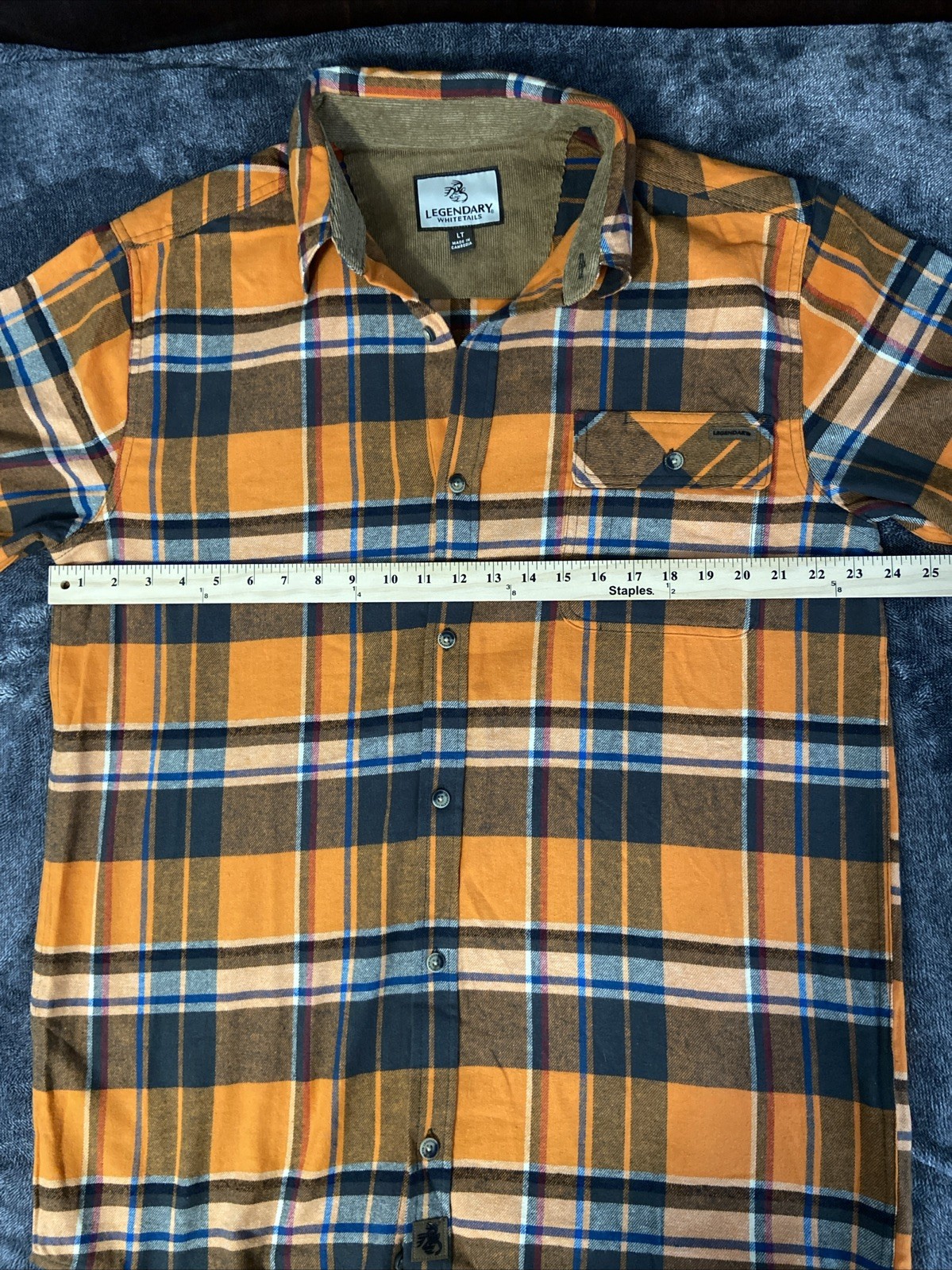 Legendary Whitetails Men’s Orange Plaid Long Sleeve Flannel Button Up Size LT