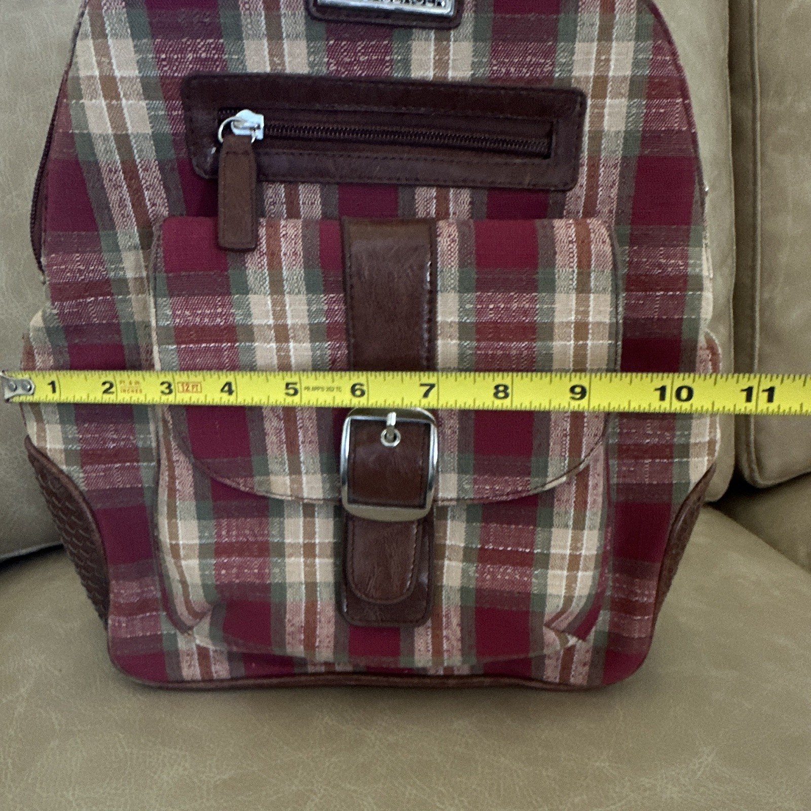 Longaberger Mini Backpack in Plaid Burgundy with Adjustable Straps