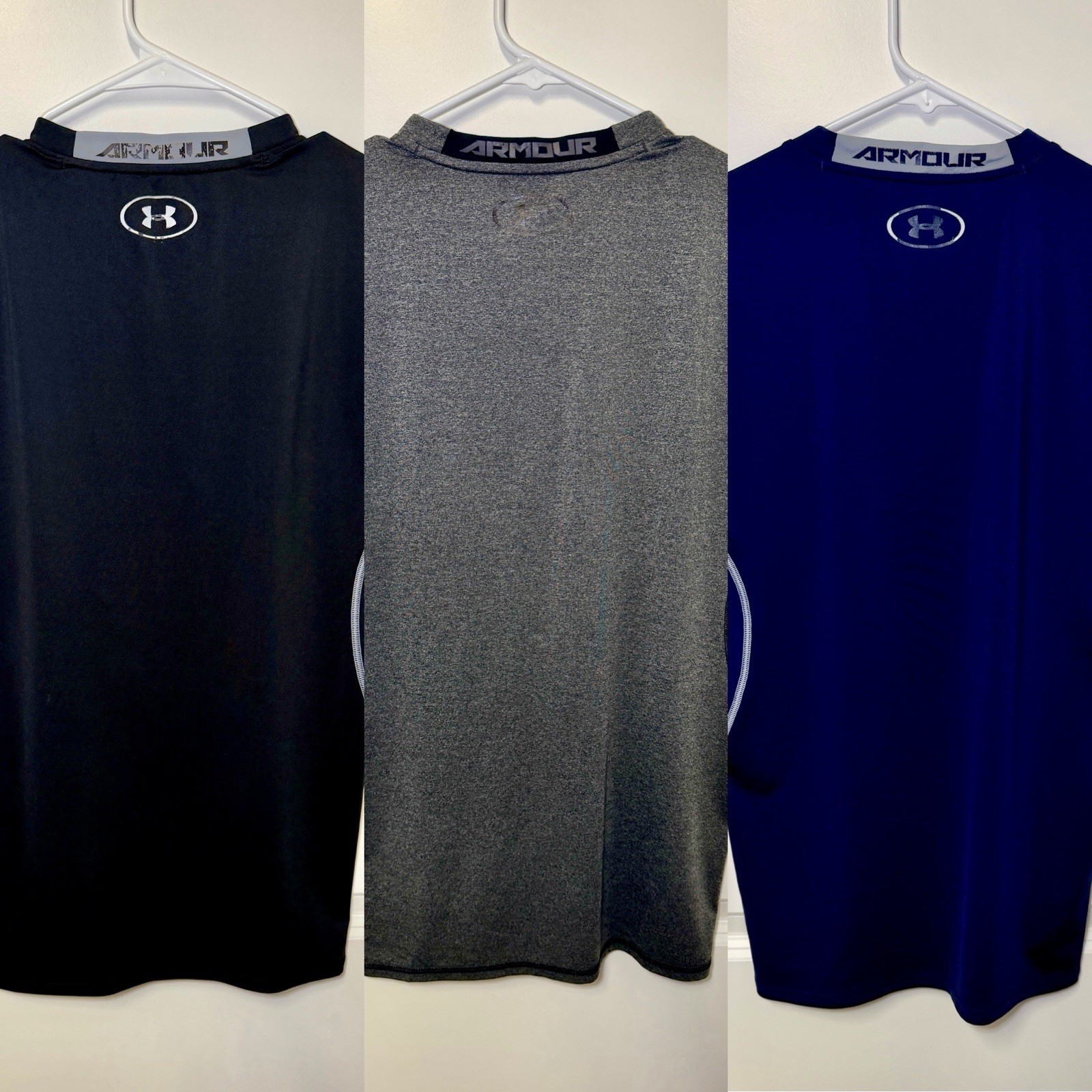 Under Armour Sleeveless Heatgear Compression Shirt Lot 3x Black Gray Blue Large