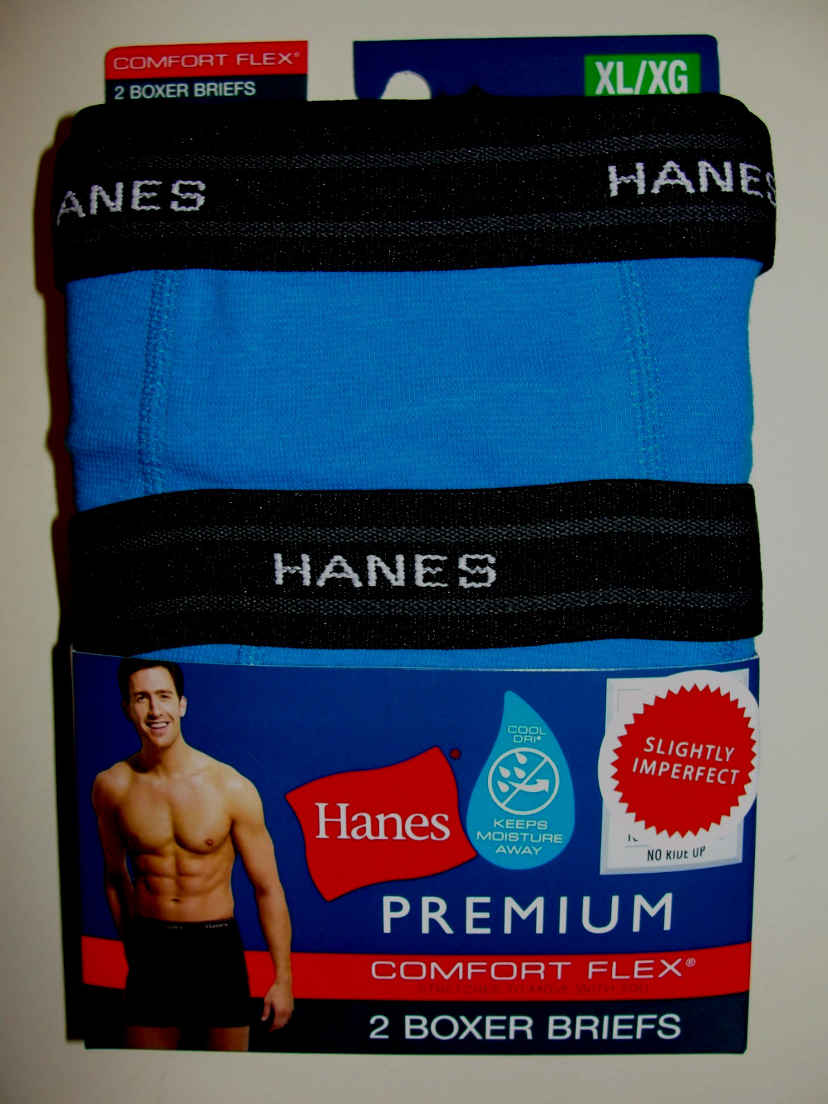 2 Pair Men’s Hanes Bright Blue Premium Comfort Flex Boxer Briefs – XL (40-42)