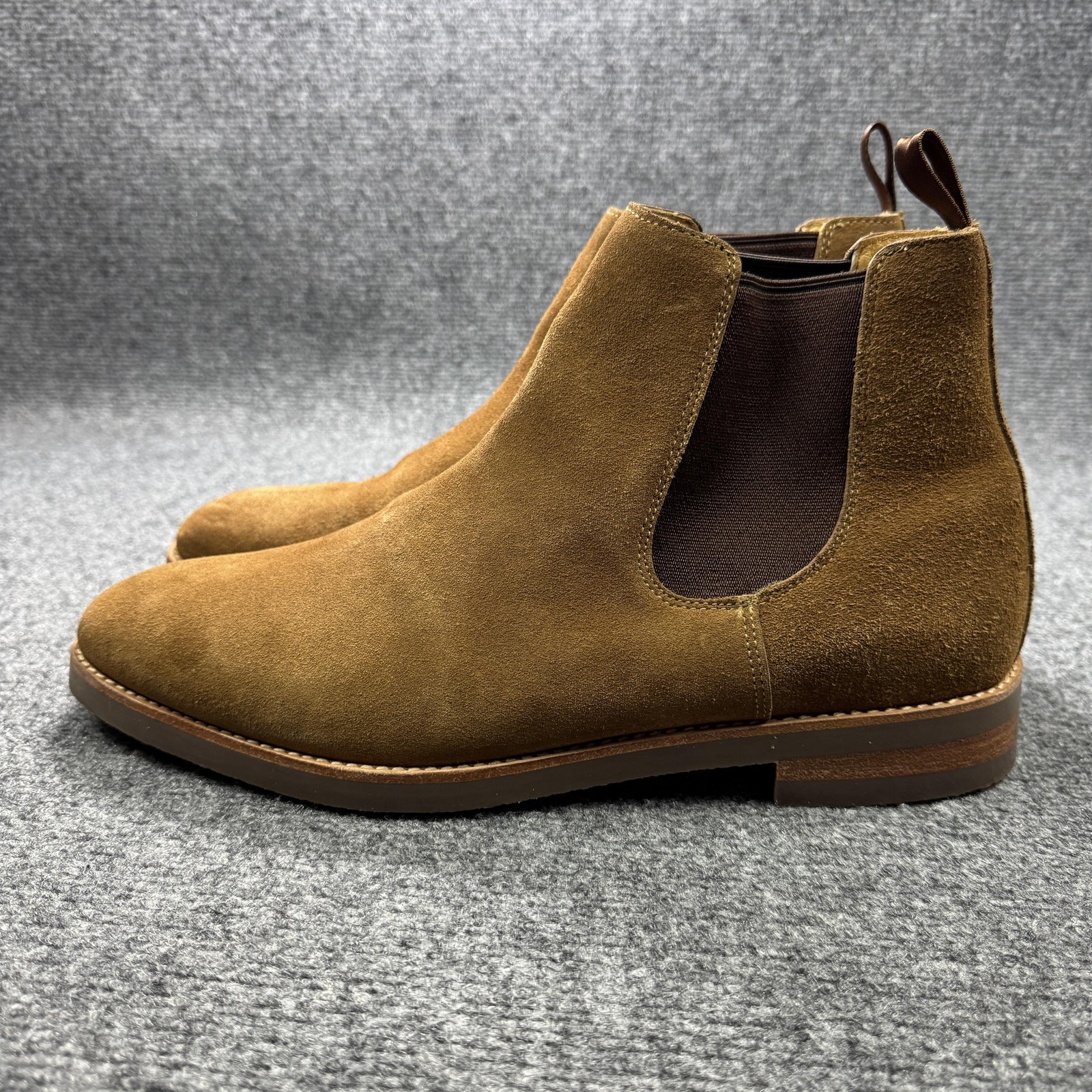J.Crew Chelsea Boots Mens 12 Brown Suede Elastic Gore Pull Tabs BA032