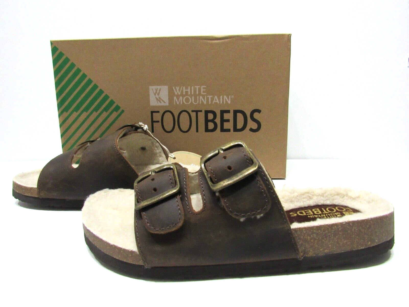 White Mountain Brown Distressed Oiled Leather Lined Buckle Sandals Womens size 7