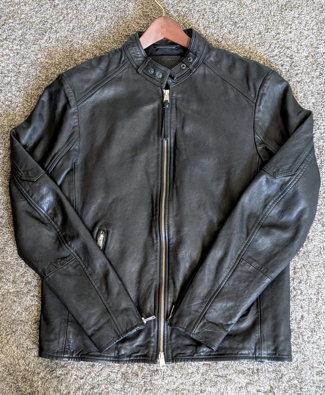 AllSaints Cora Leather Jacket Men’s Size Large Jet Black Celebrity Grail COLT