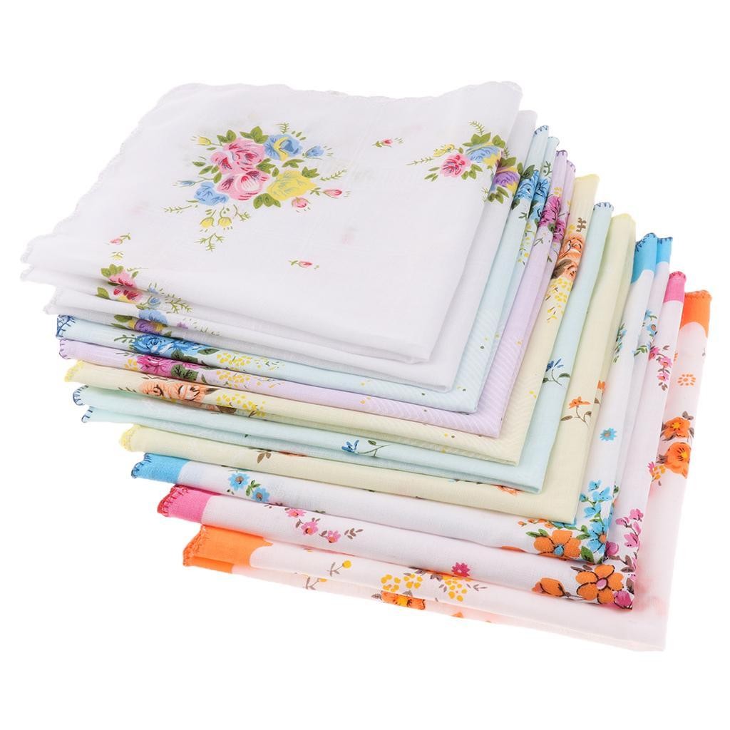 10pcs Women Vintage Floral Print Cotton Bulk Set as Present Random
