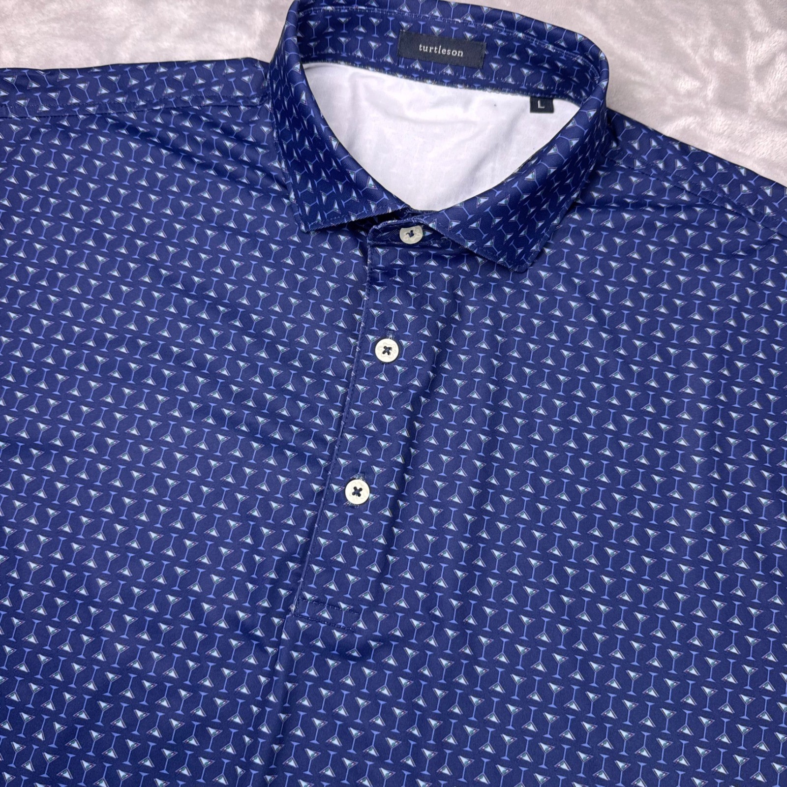 Turtleson Mens Navy Martini Glass Print Performance Golf Polo Shirt Size L