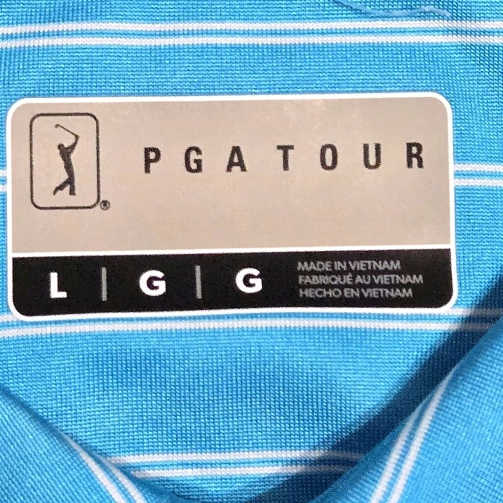 PGA Tour Blue Stripes Quick Dry Golf Polo Shirts Mens Size Large