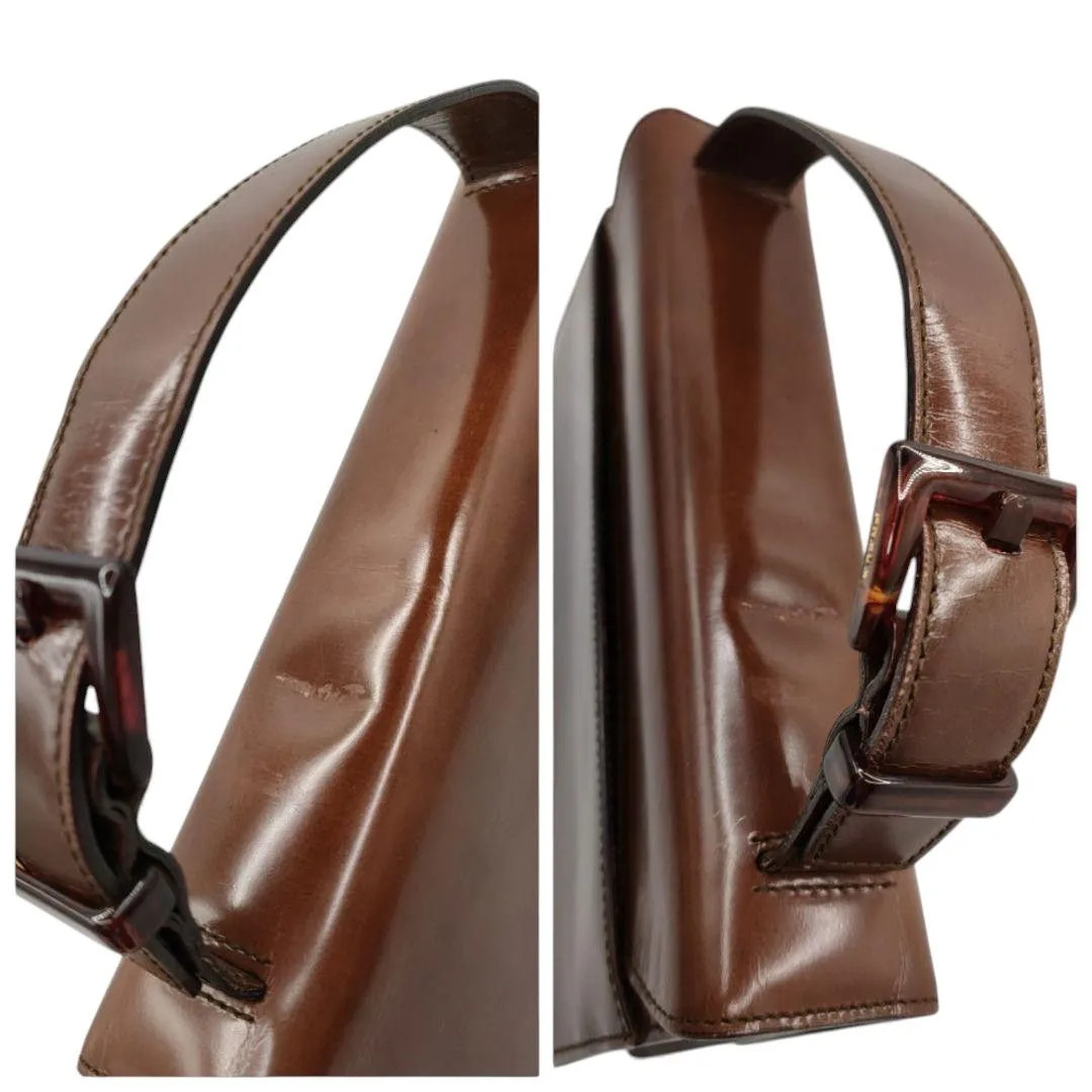 Prada Mini Leather Handbag Brown Tote Bag Purse Triangle Logo 8.6×4.9×2.0in