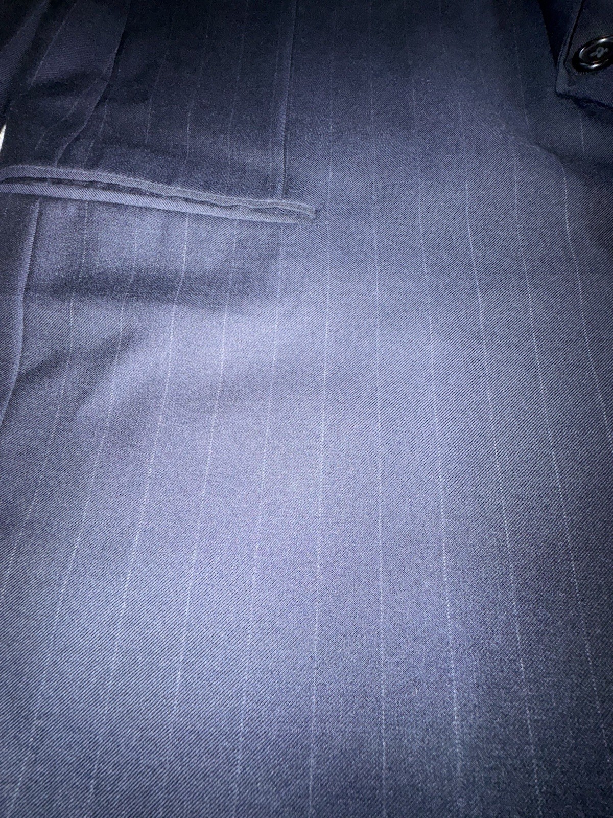 Hickey Freeman Collection Custom 100% Wool Navy Pinstripe Suit 44L Morton Britto