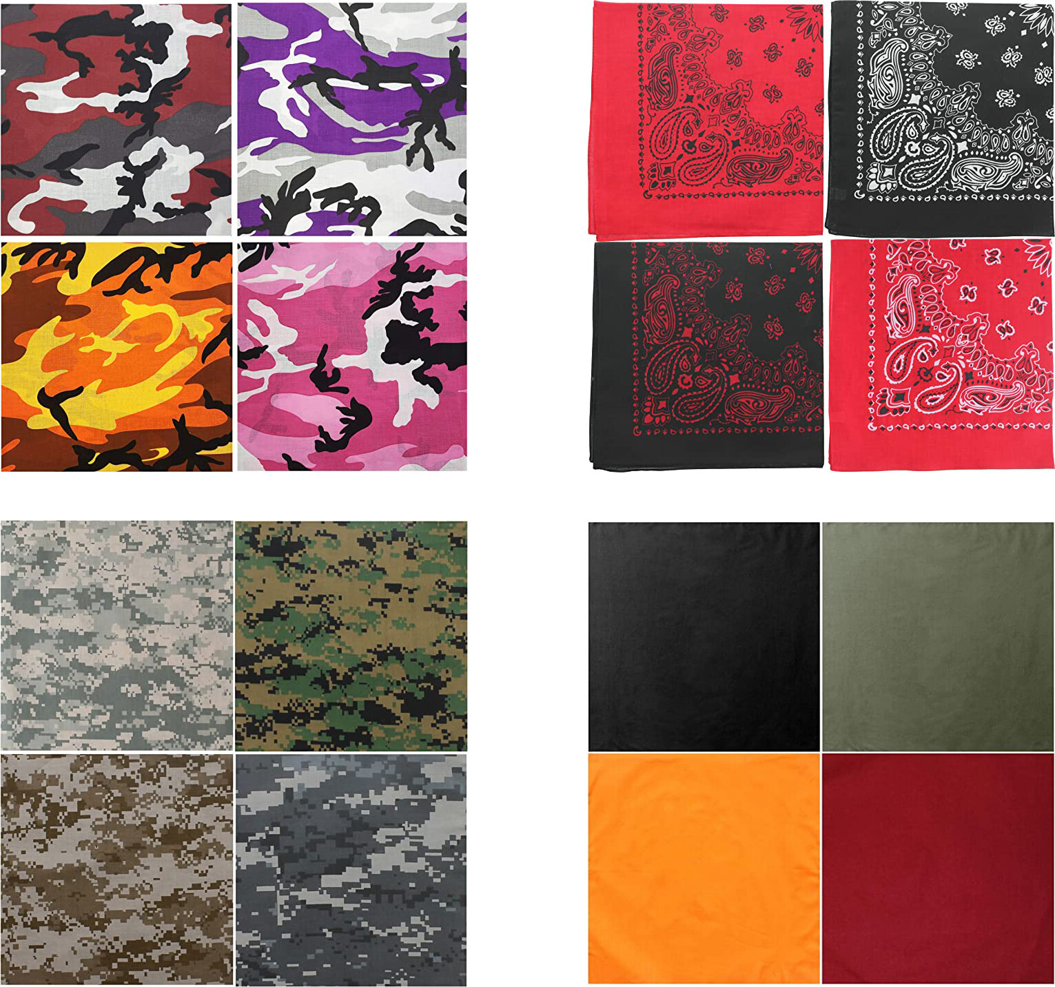 ARMYU Bandanas Head Scarf Cotton Bandanna Face Neck Headwraps 22″ x 22″ 4 Pack