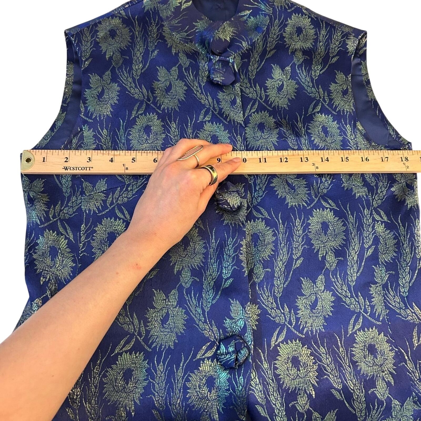 Vintage Brocade Tunic Vest 1980s Chinese Silk Metallic Floral Cheongsam Style