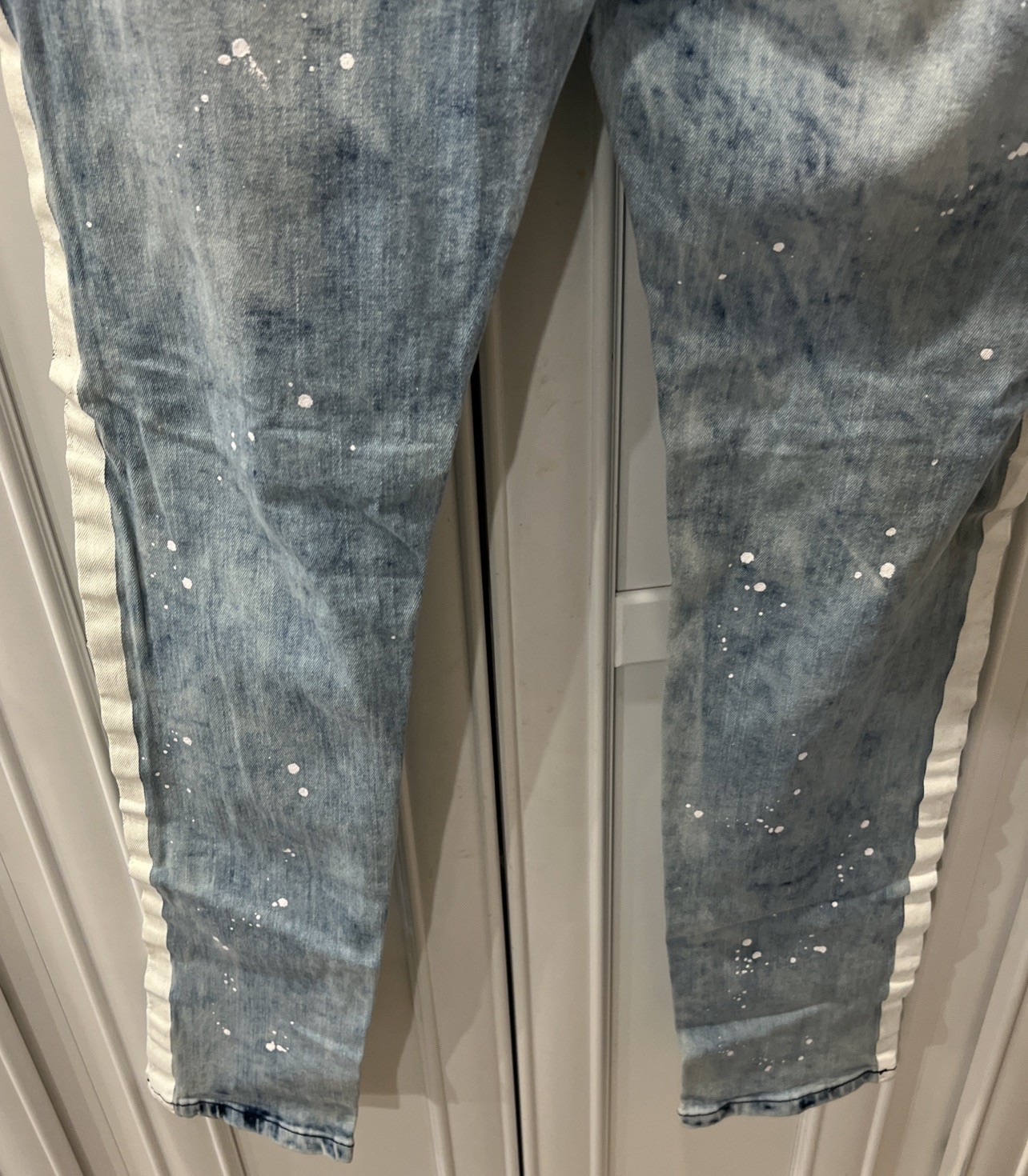 WAIMEA Lt. Blue/White Stripe Distressed Stretch Denim Mens Skinny Fit 32×32 NEW