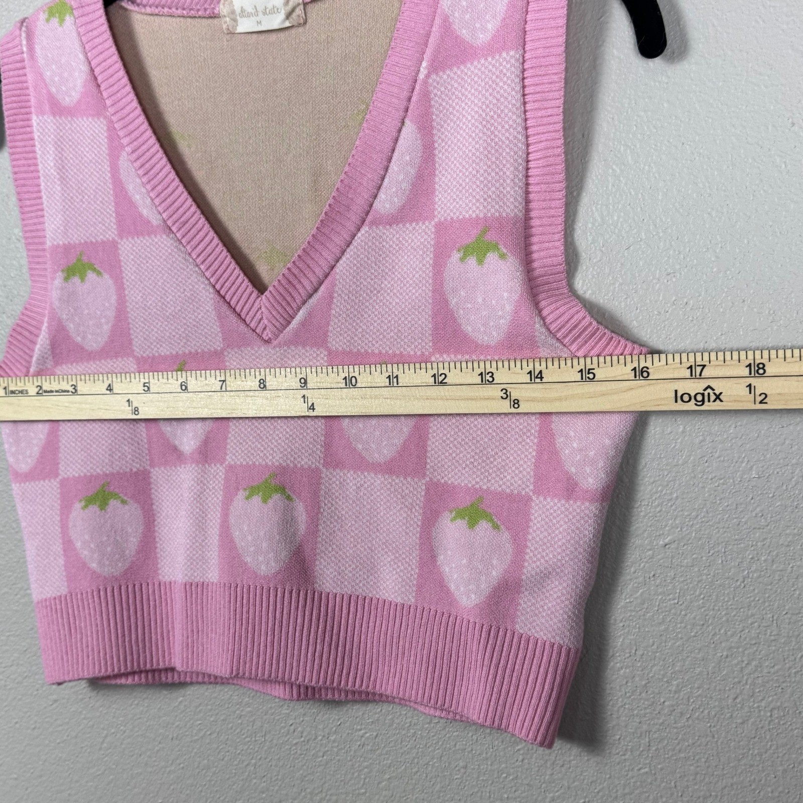 Altar’d State Pink Checkered Strawberry Sweater Vest Coquette Knit Tank Top M