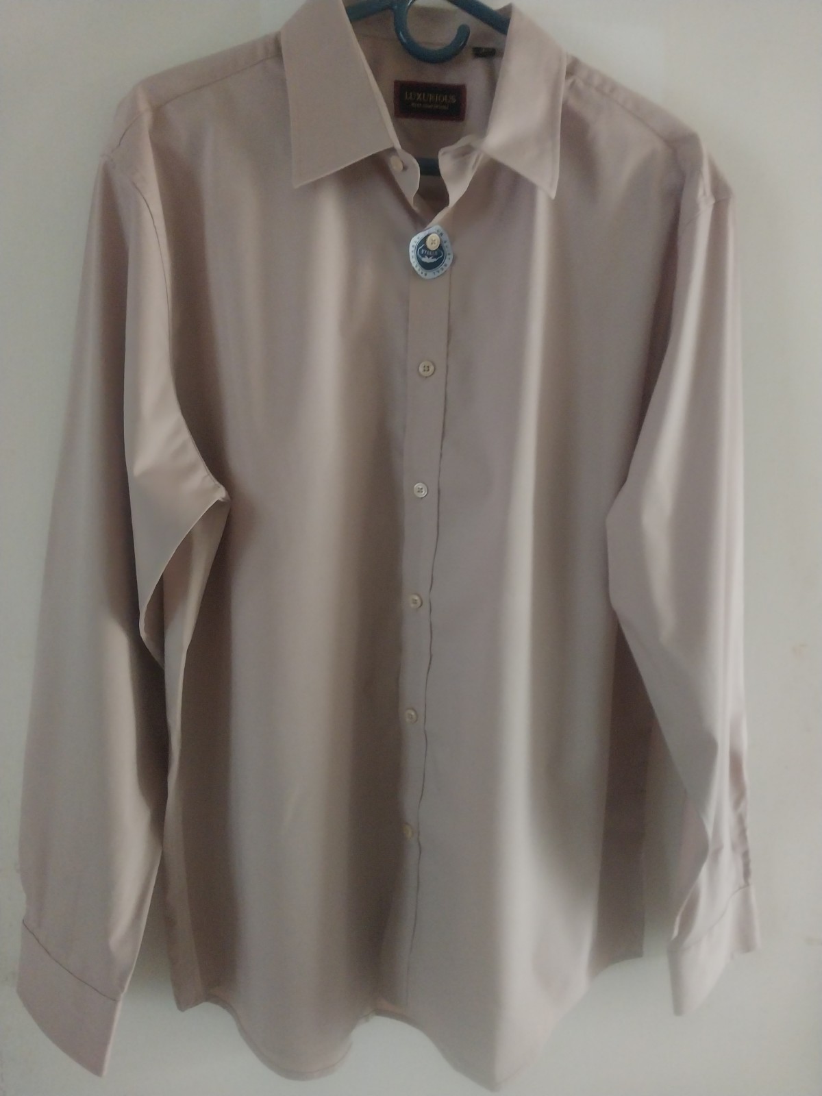 Luxurious Men’s Cotton Breathable Solid Dress Shirt Beige L 17 34/35