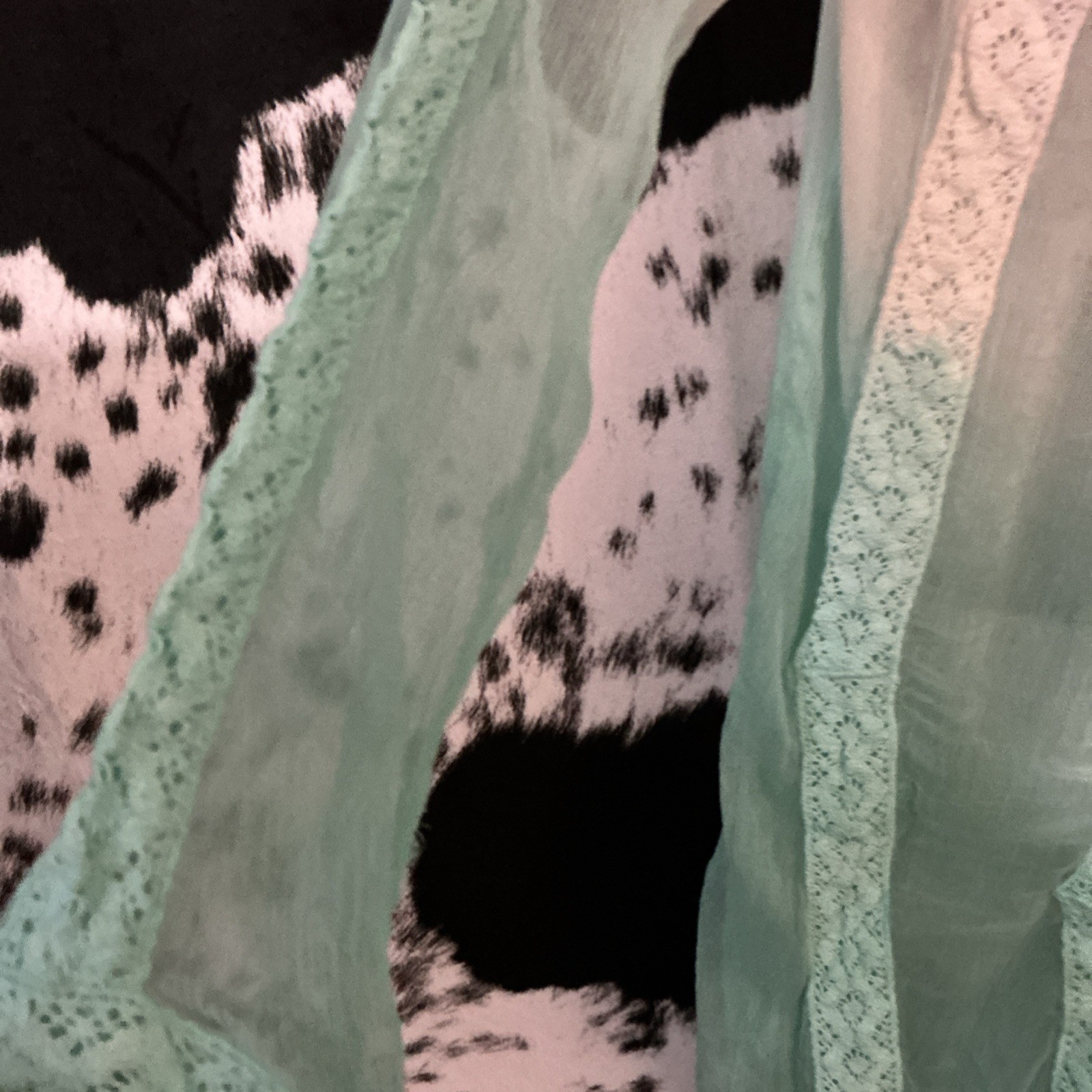 Guess Ombré Aqua &White Long Sleeve Ultra Sheer Crochet Detail Tunic – Size Sm