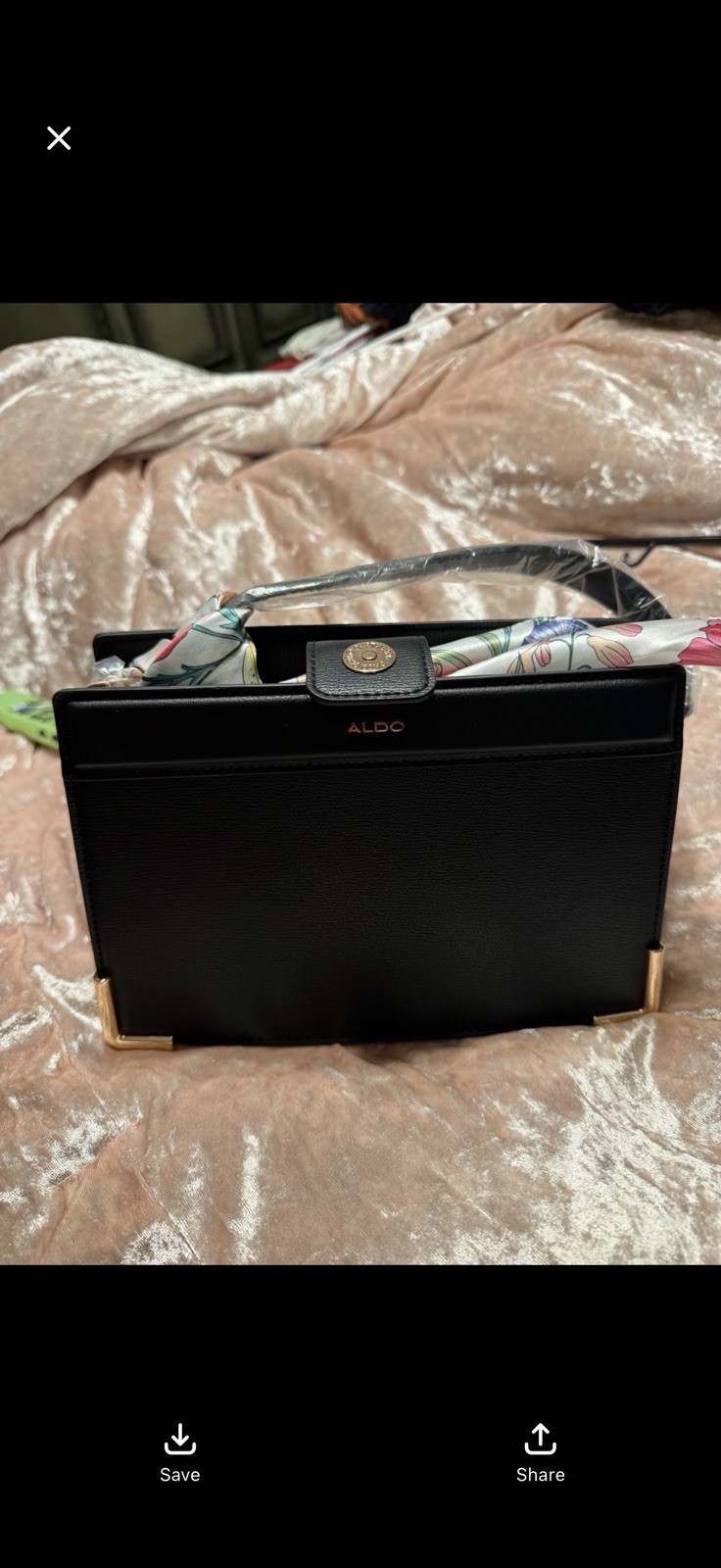 ALDO POWSY Black Structured Top Handle Satchel Bag Gold Hardware NWT