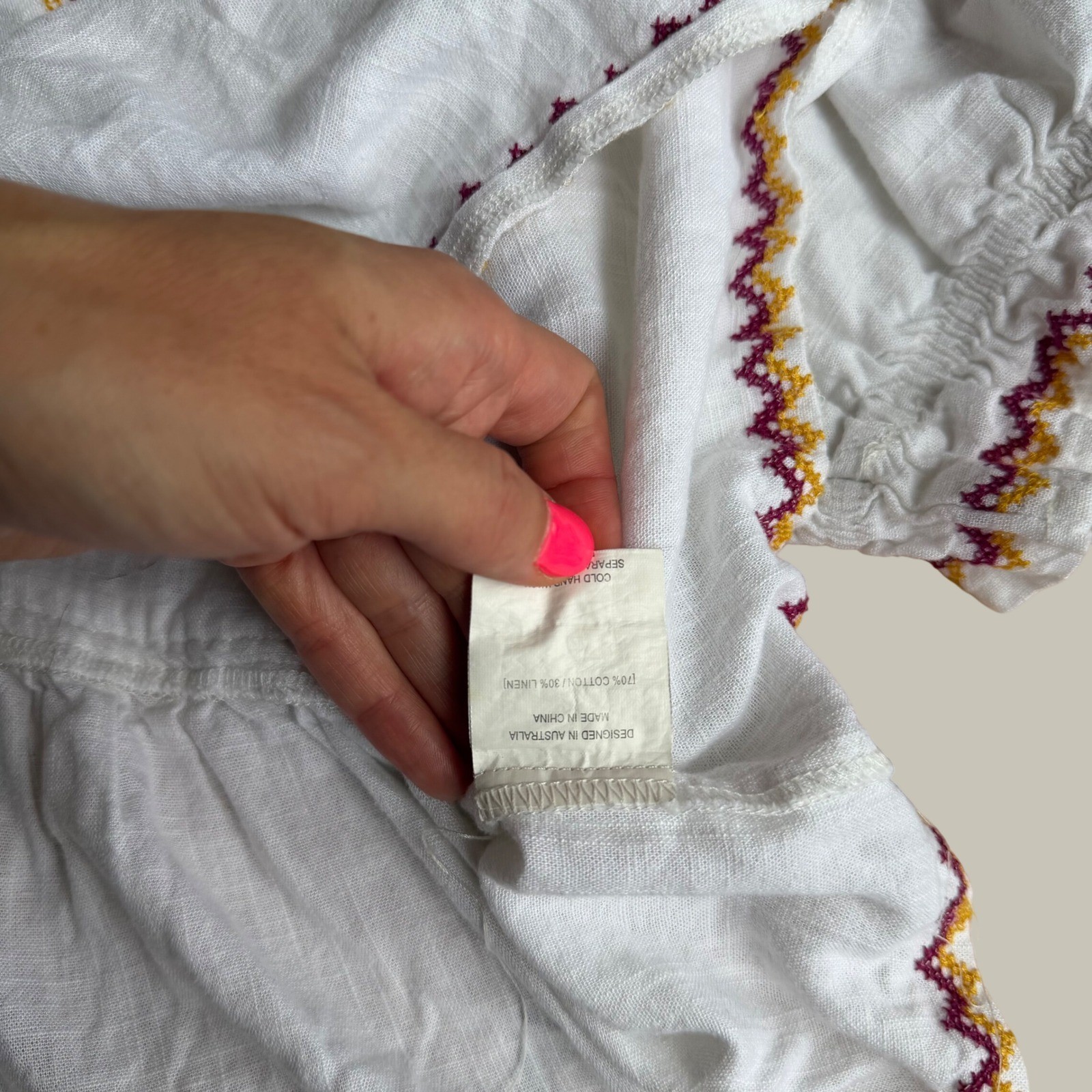 Petal & Pup Dawston Top White Embroidered V-Neck Boho Linen Blend Peplum Blouse