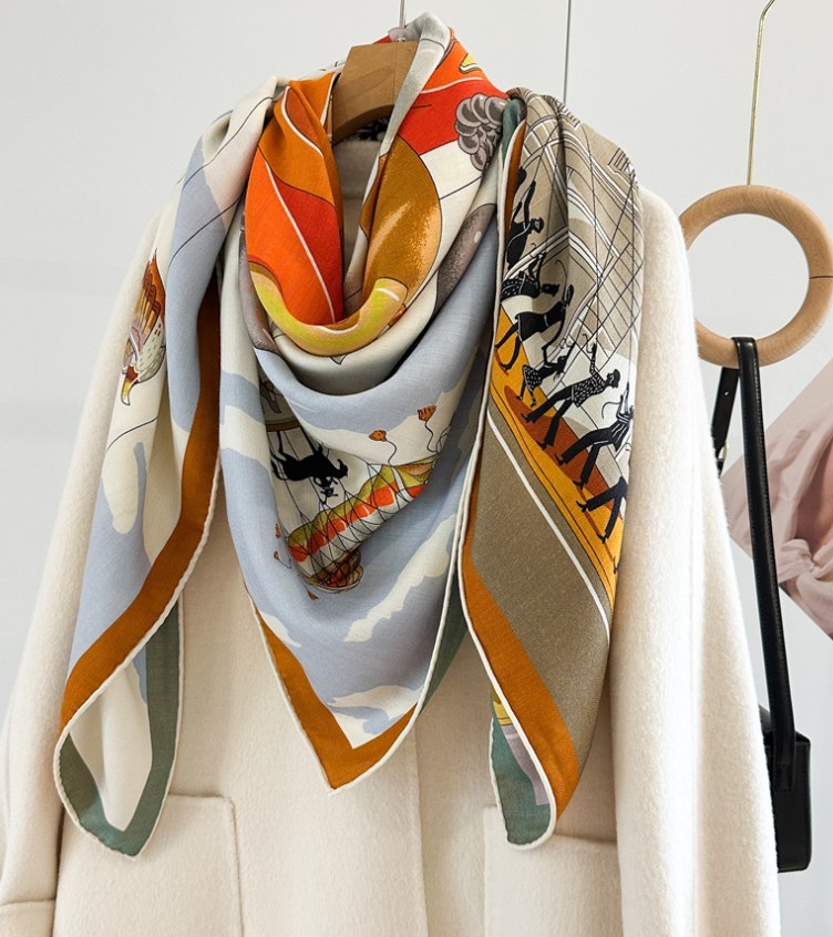 70% Cashmere 30% Silk Scarf Double face print Large WrapWomen Square Shawl 53″