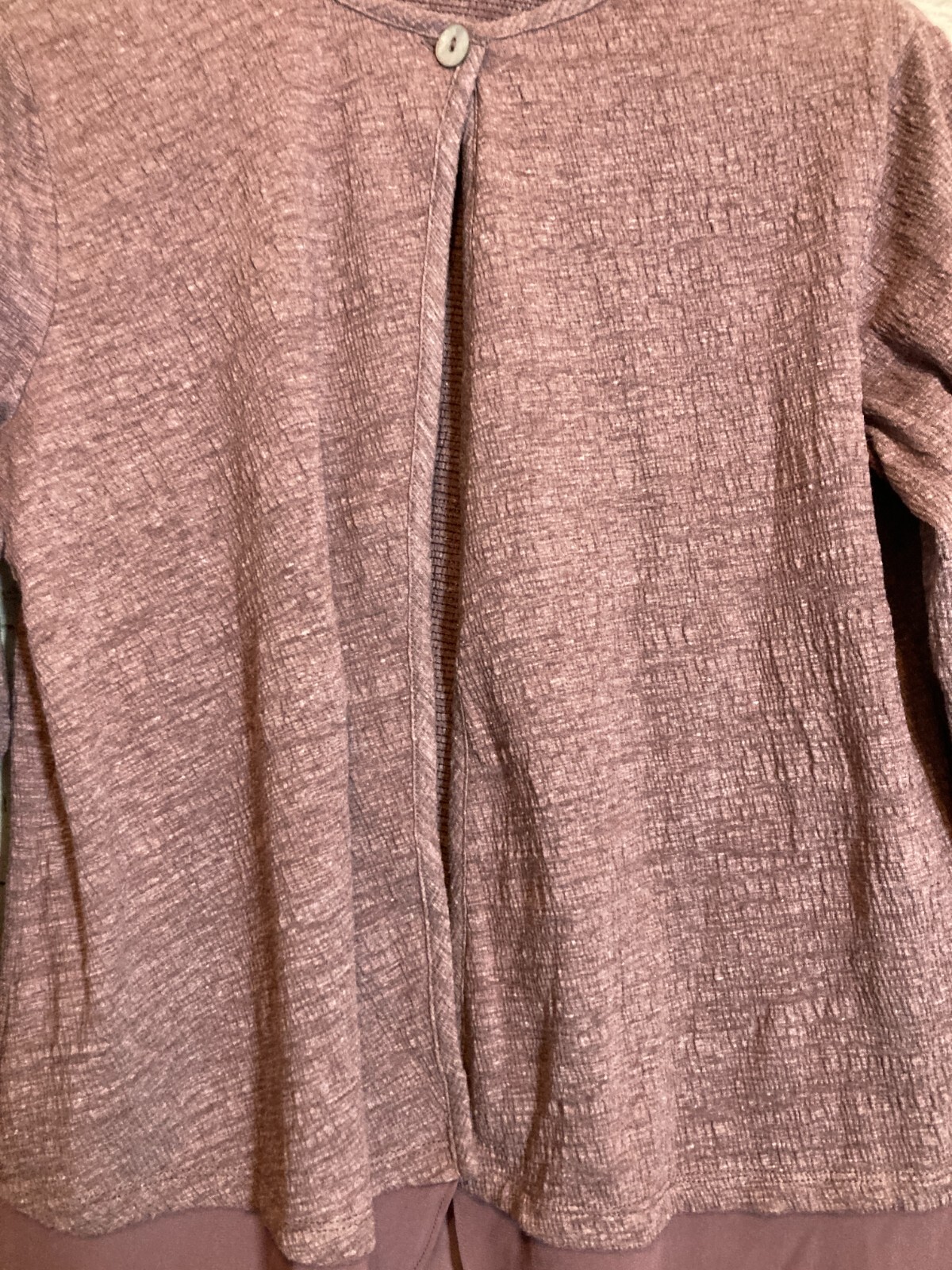 LOGO Lori Goldstein Top Womens Medium Muted Purple Lagenlook Layered Open Front
