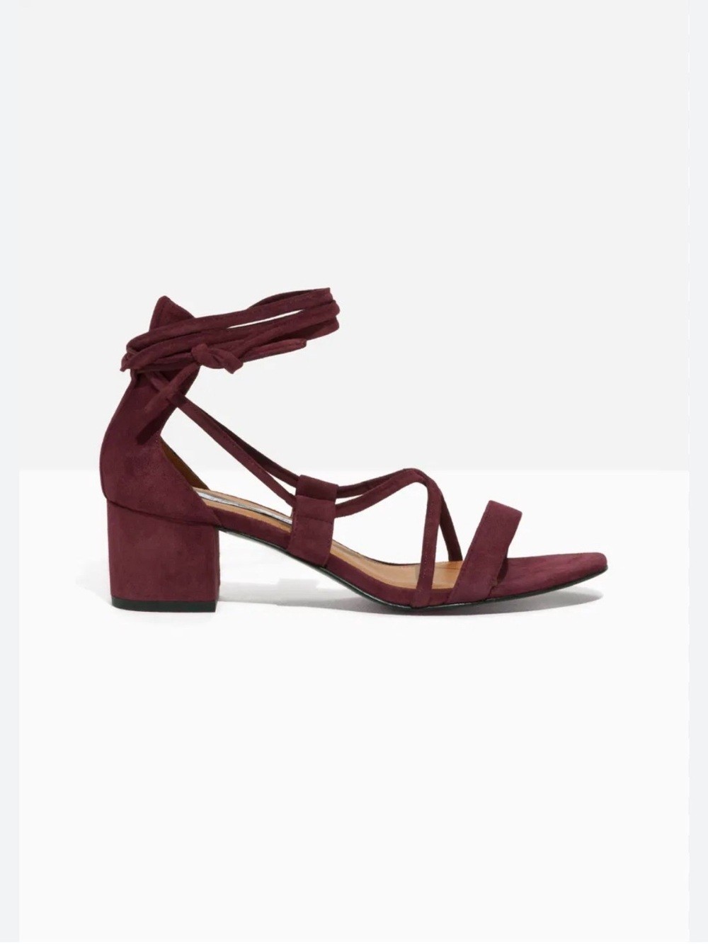 & Other Stories Burgundy Suede Lace-Up Block Heel Sandals Size 40