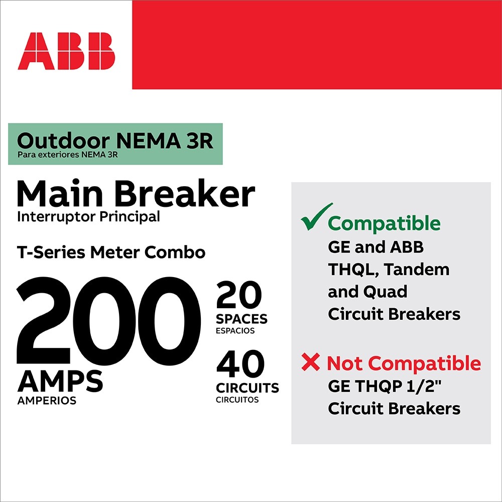 ABB ReliaHome 200 -Amp 20 -Spaces 40 -Circuit Outdoor Main Breaker Meter C|13596