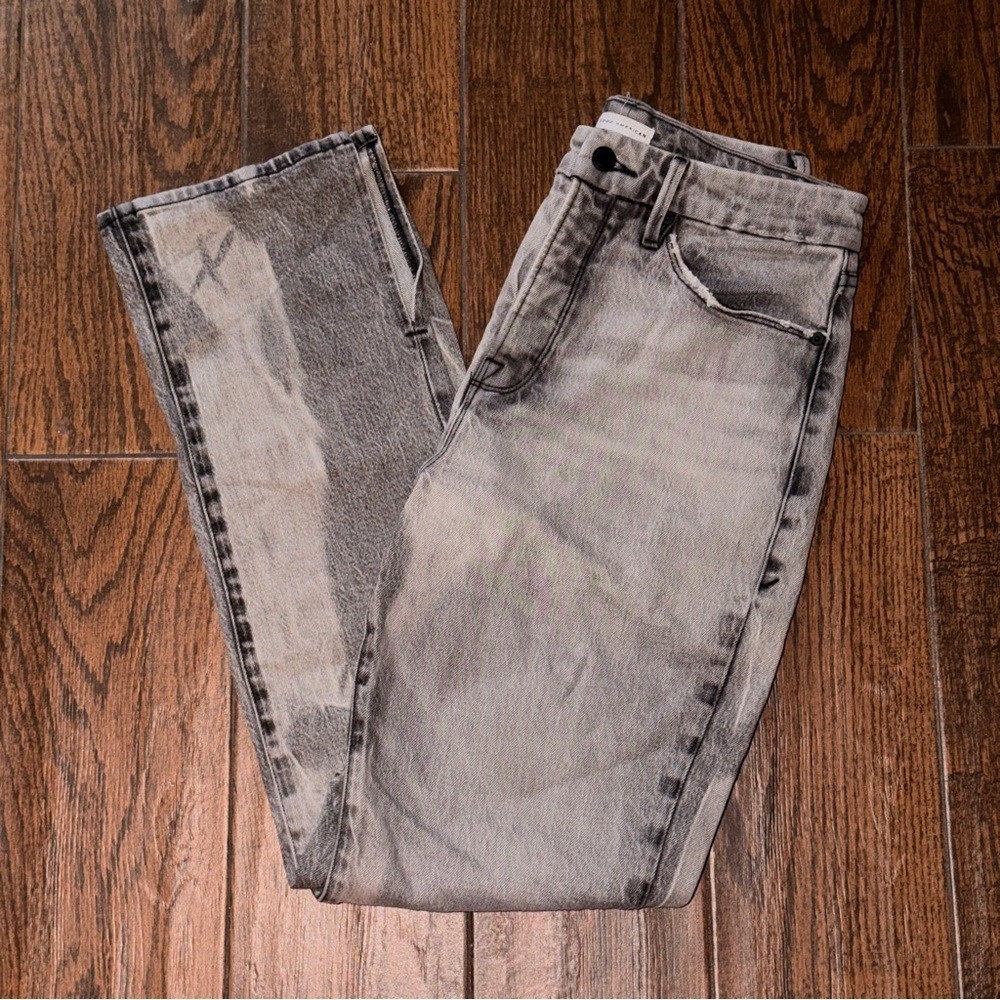 Good American Acid Wash Grey Straight Leg Split Hem Jeans Womens 8/29