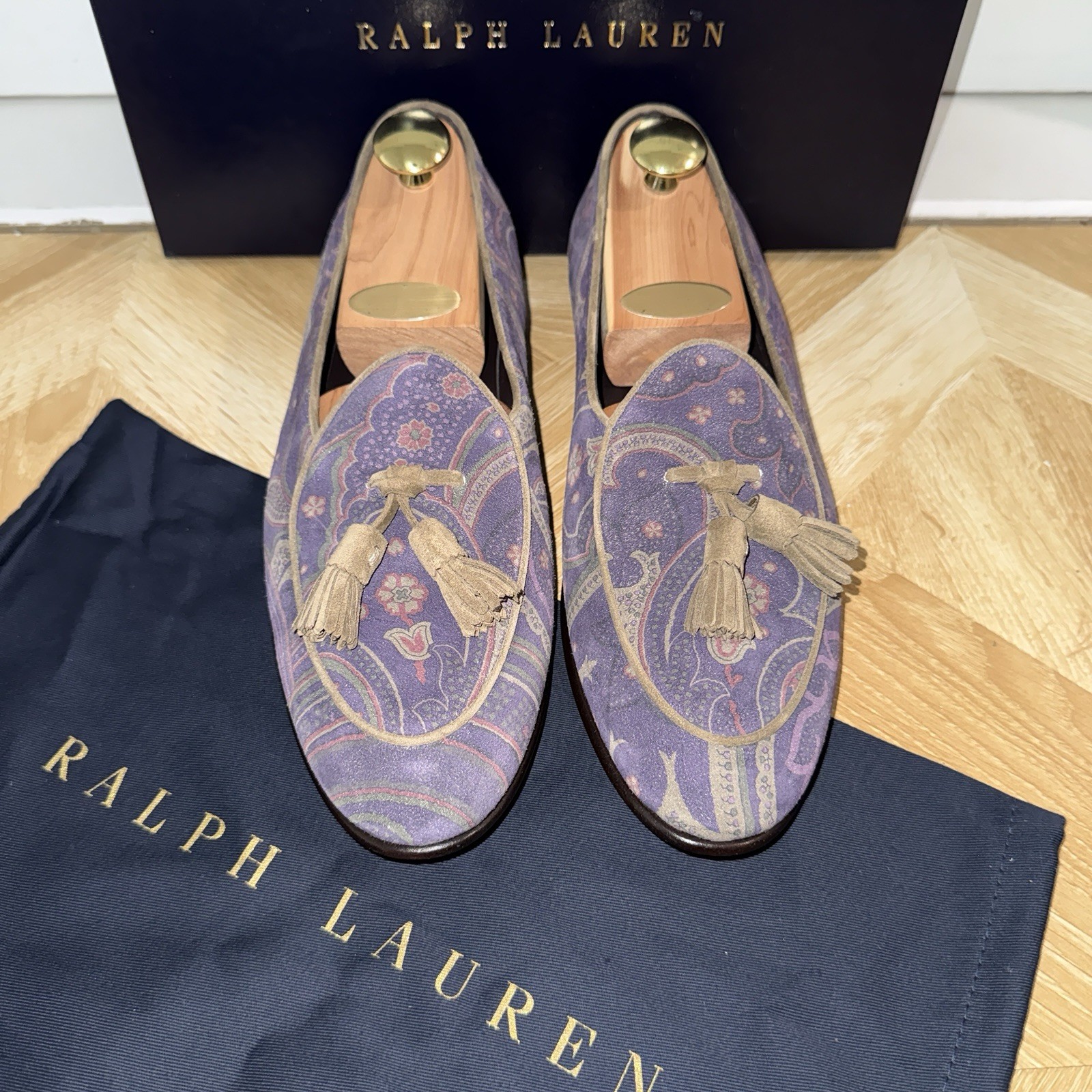 Ralph Lauren Purple Label Paisley Tassel Suede Leather Shoe Rare Polo Italy 11