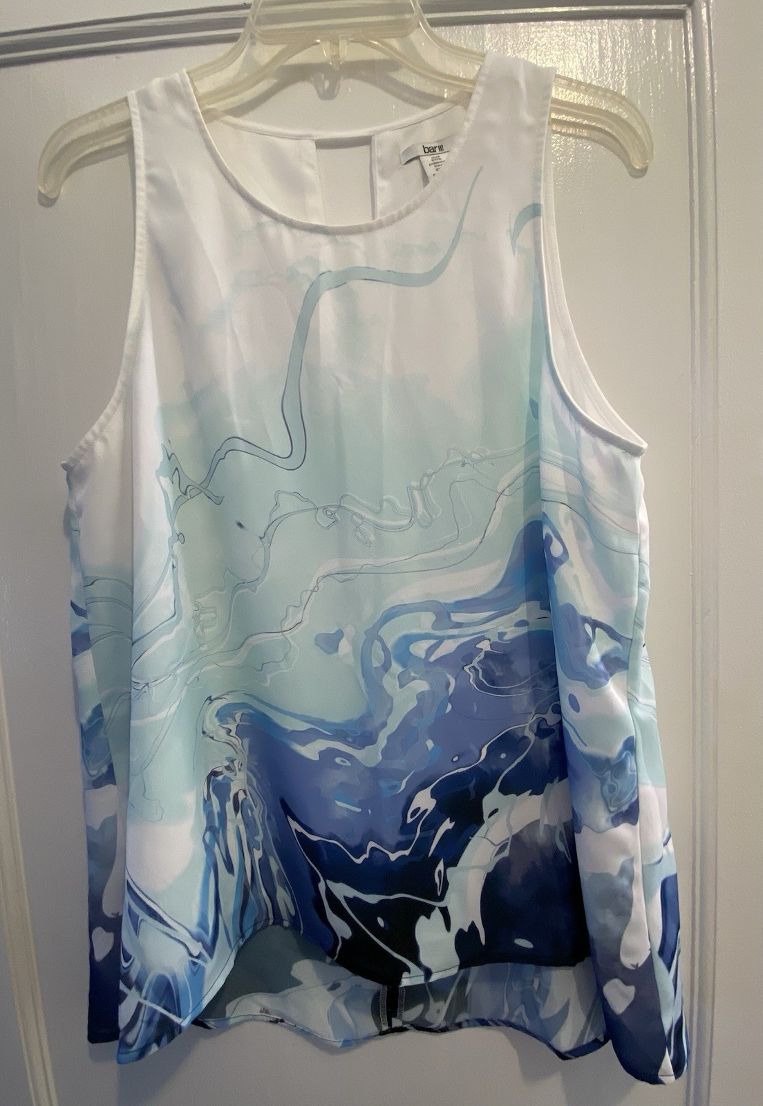 Bar III Women Business Casual Career Watercolor Sleeveless Hi Low Dressy Top L