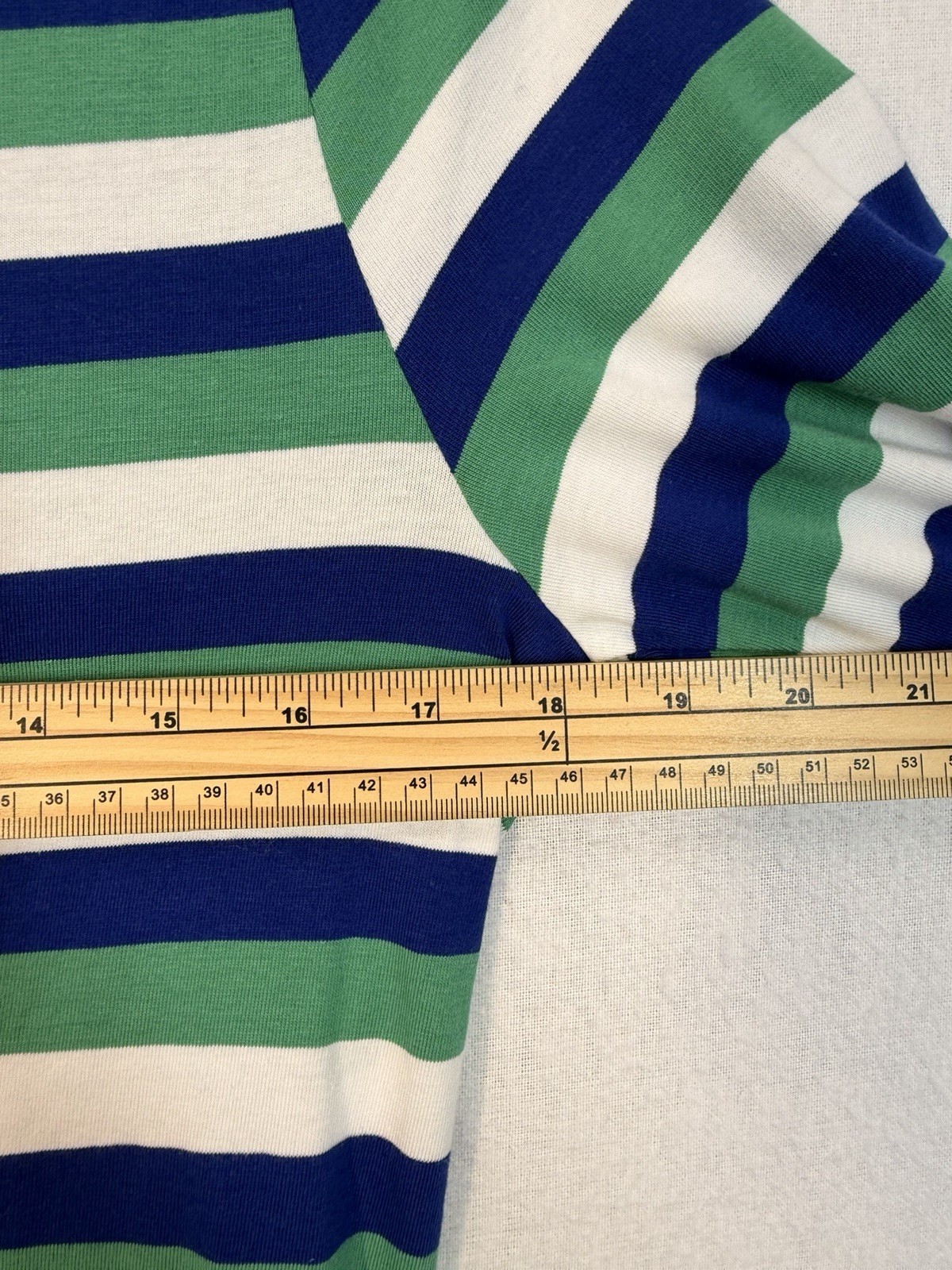 M&S Collection Striped Top UK 12 Blue Green White 3/4 Sleeve Stretch Jersey
