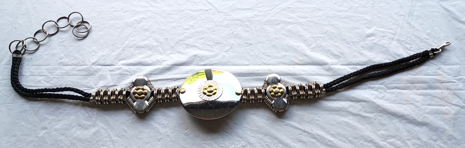 Vintage 1980s/1990s Boho Statement Belt Silver and Gold Metal Accents Medallion