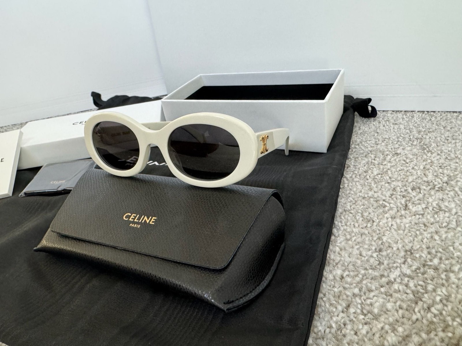 Celine Triomphe 01 CL40194U Oval Sunglasses in Ivory Acetate