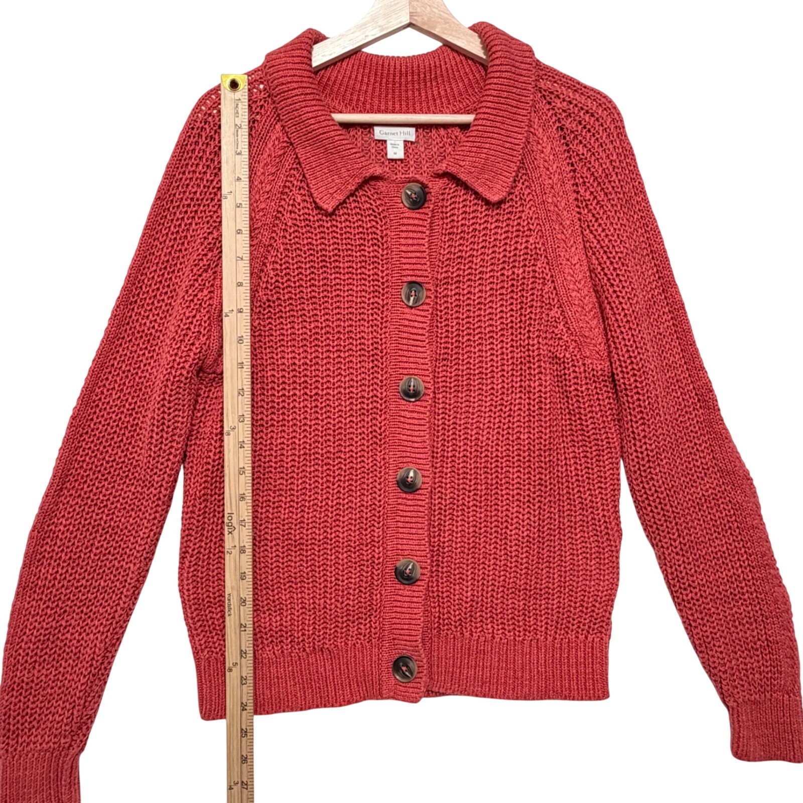 Garnet Hill Maren Cardigan Sweater Med Organic Cotton Linen Shaker Knit Collared