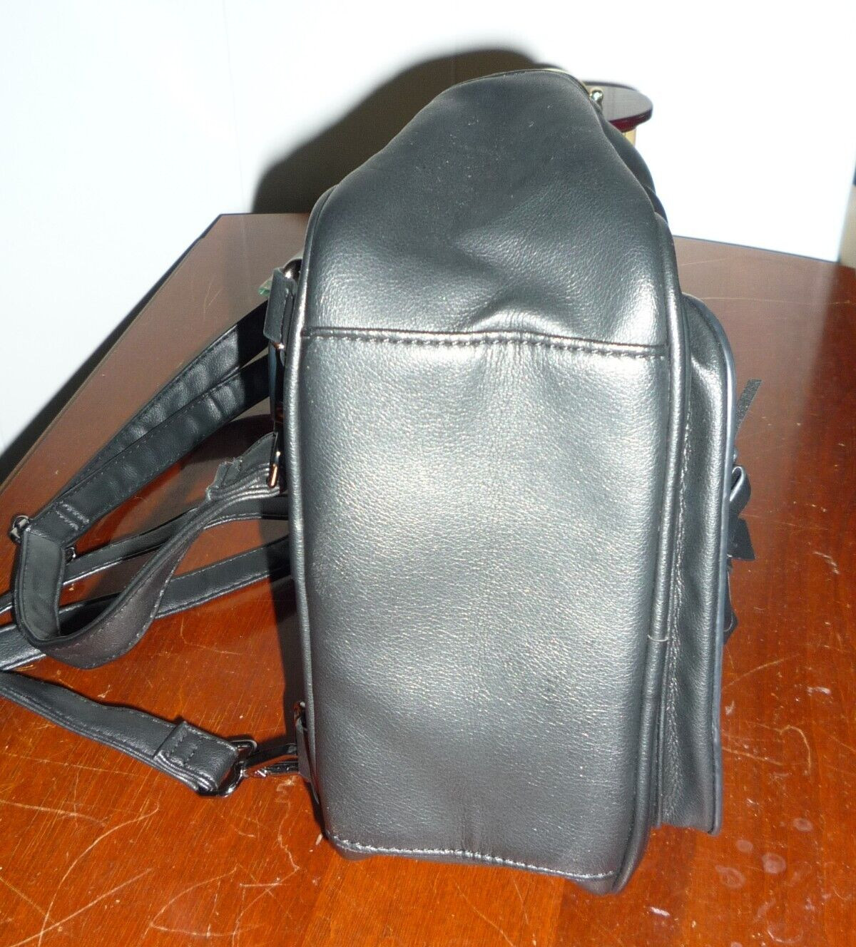 Ecosusi Small Mini Backpack Black Pockets 2 Adjust Straps Bow Knot Faux Leather
